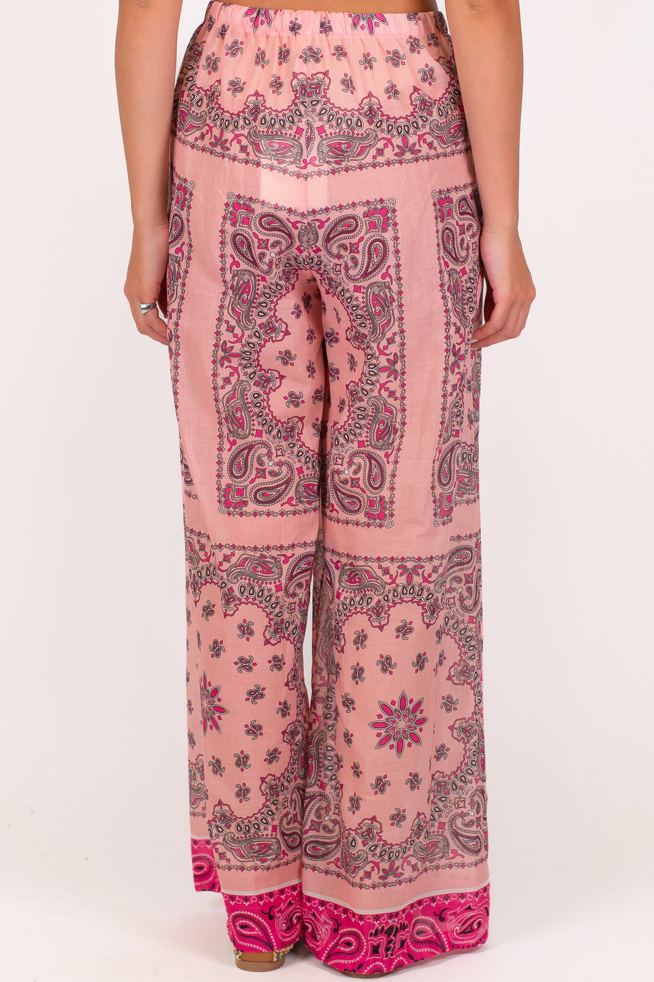 Tensione in - Pantalone palazzo fantasia astratta in viscosa leggera con elastico in vita