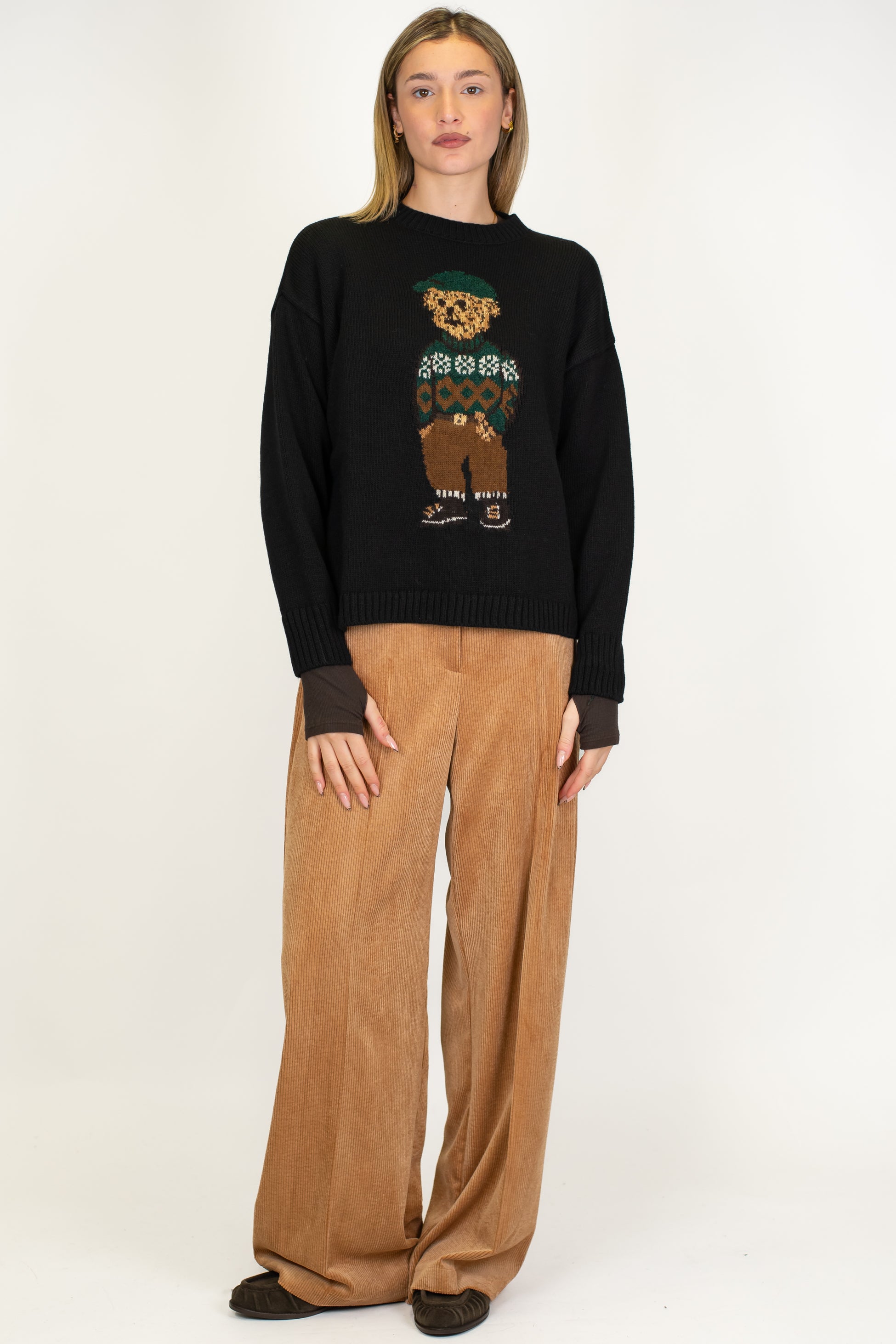 Tensione in - Pantalone palazzo velluto a coste con elastico sul retro