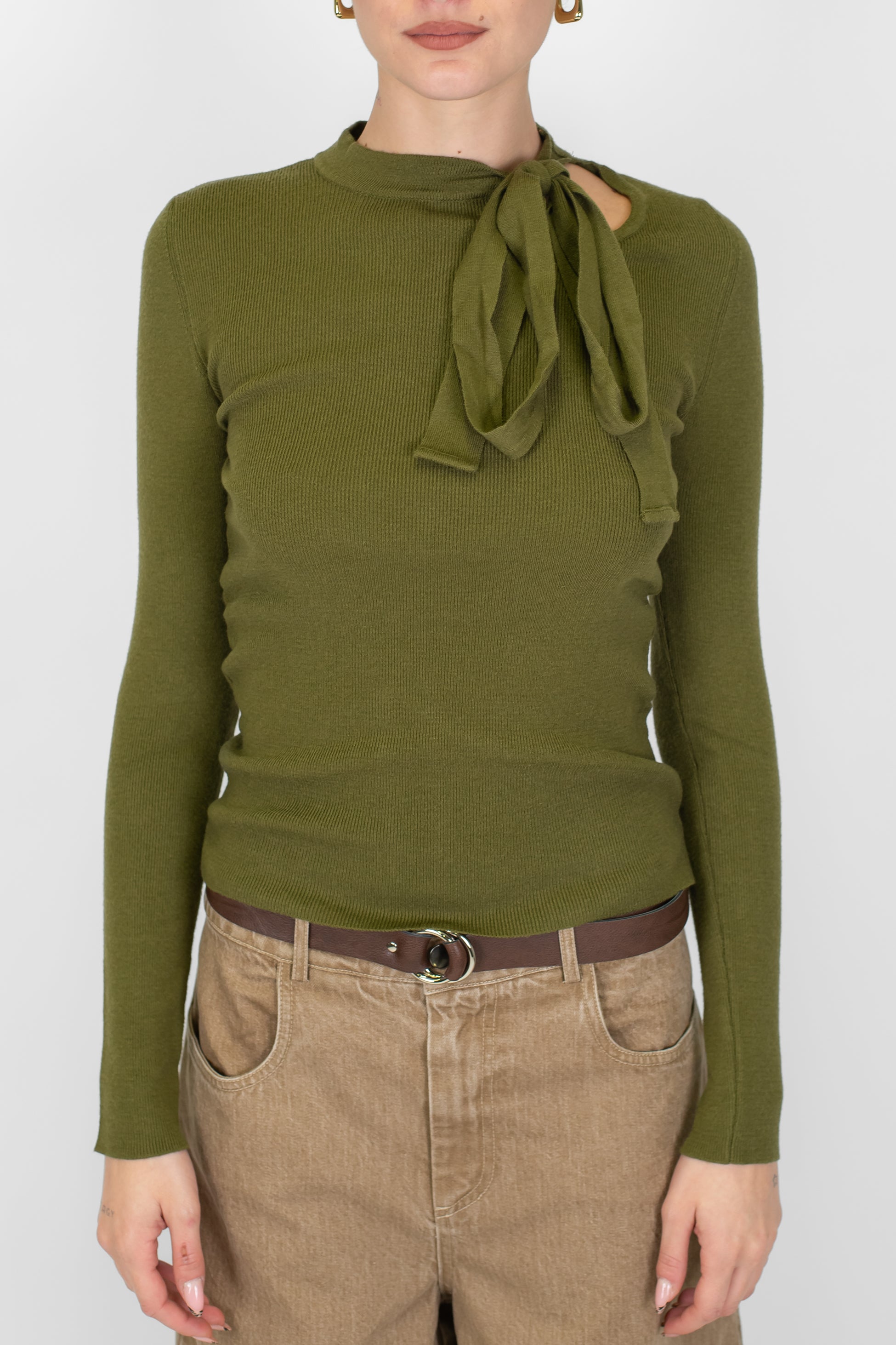 Motel - Maglia a costine con fiocco al collo