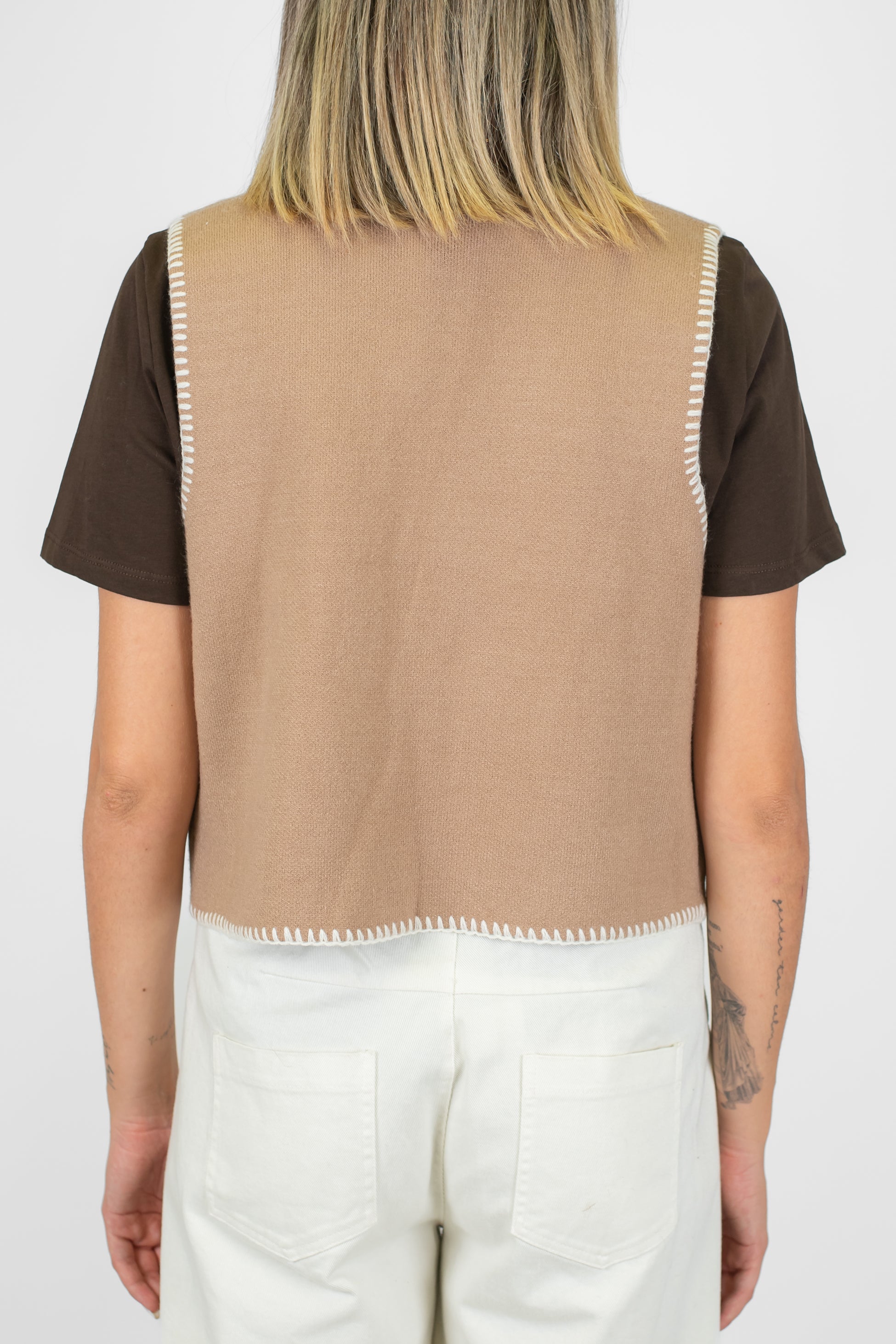 Haveone - Gilet aperto in maglia con ricami a contrasto