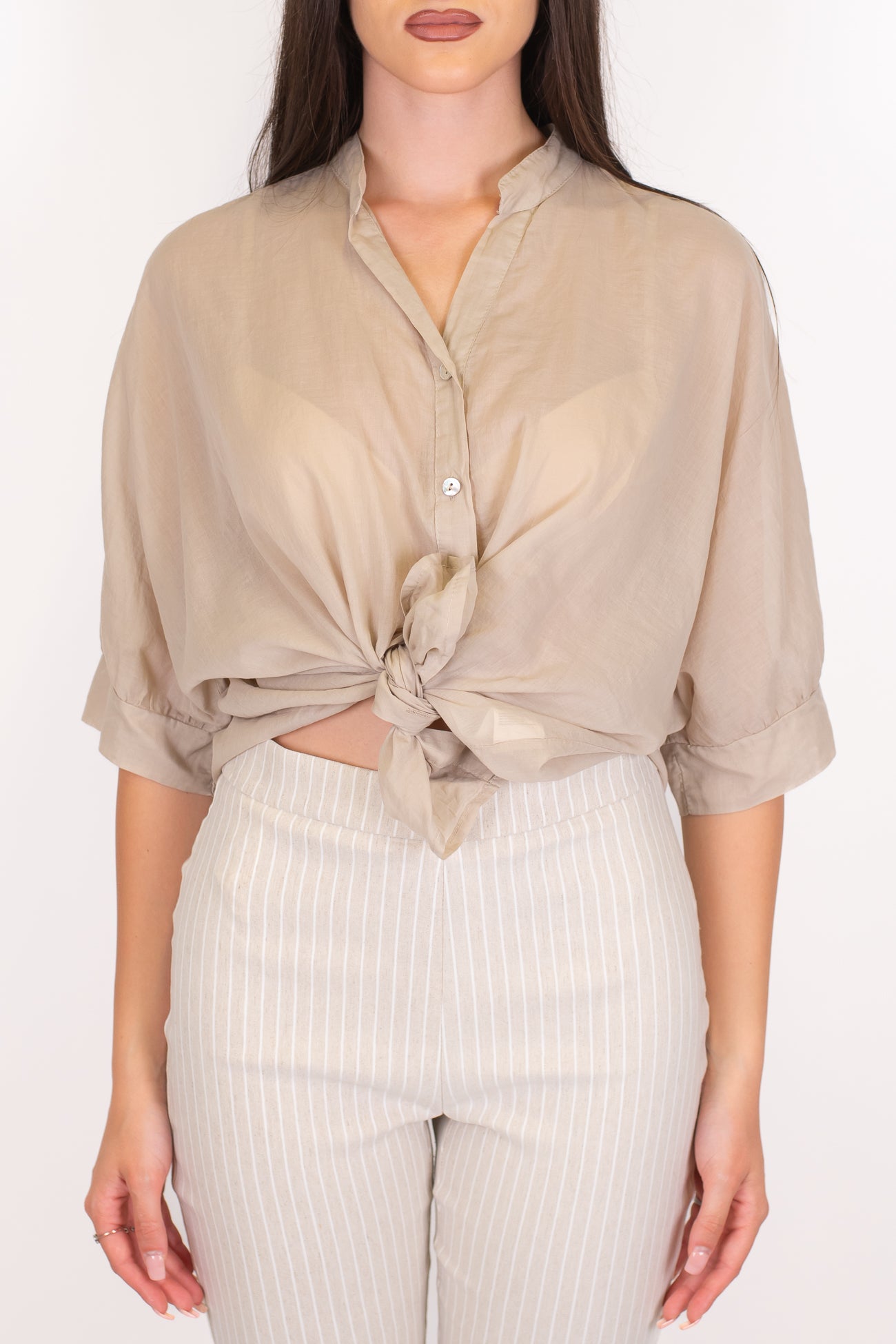 Dixie - Camicia collo alla coreana in mussola di cotone