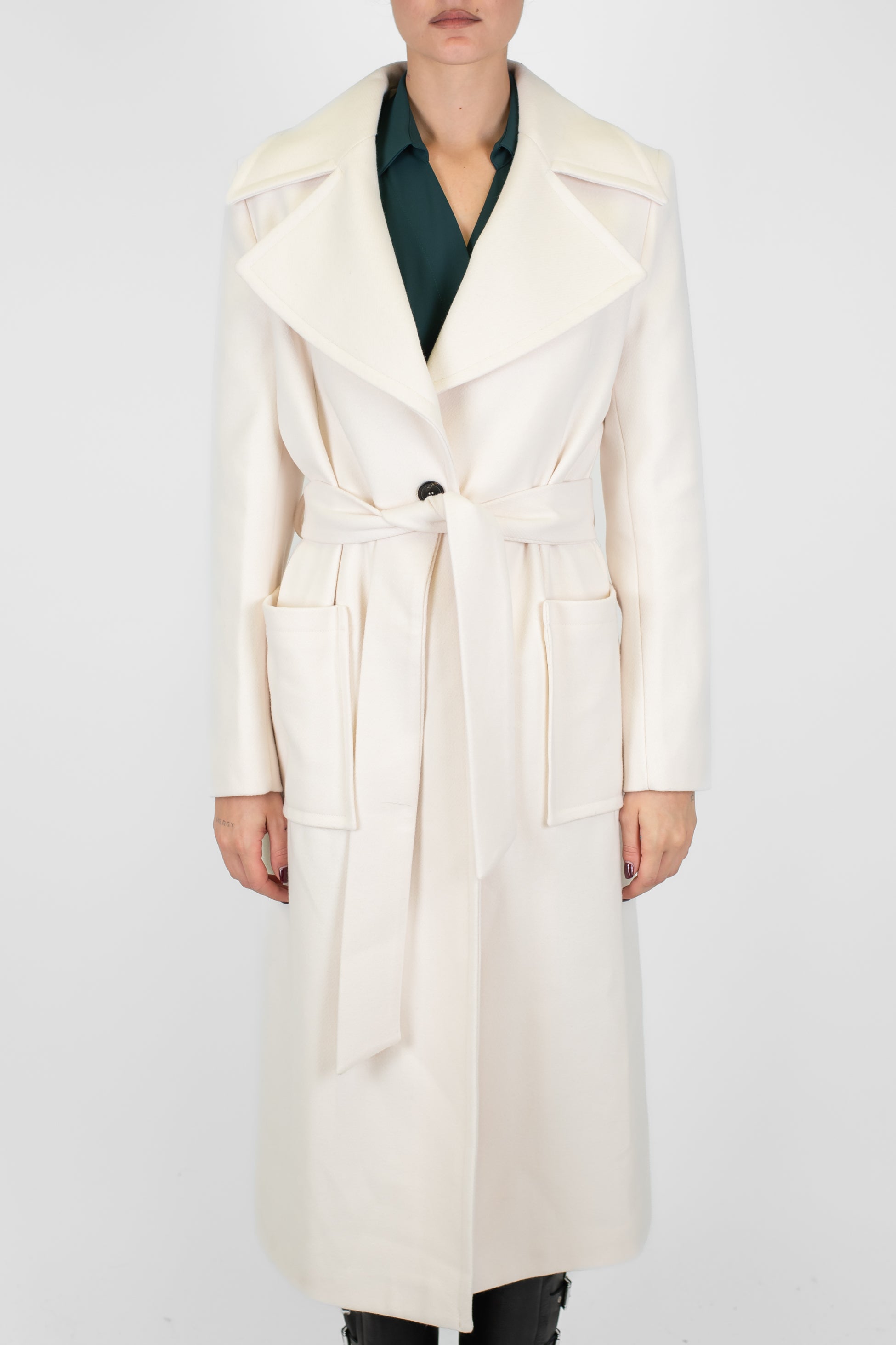 Maryley - Cappoto monopetto con cintura in tessuto
