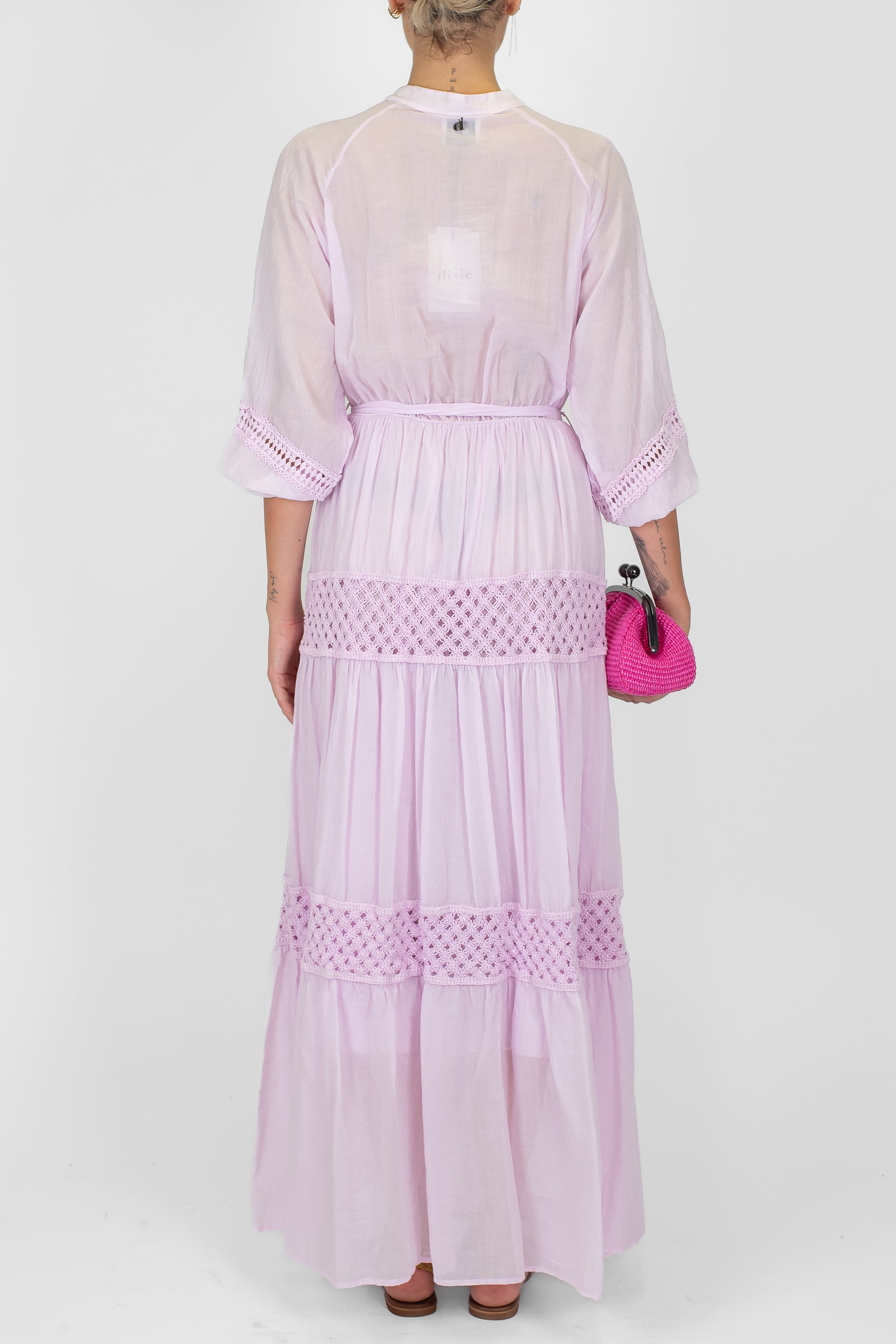 Dixie - Abito lungo in mussola di cotone con inserti crochet