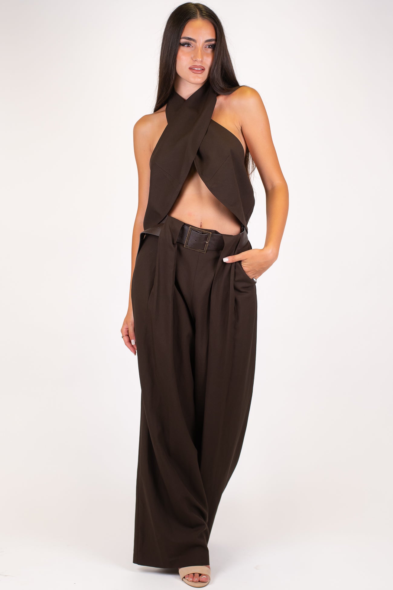 Dixie - Coordinato viscosa/lino  Top a fascia incrociato e pantalone palazzo