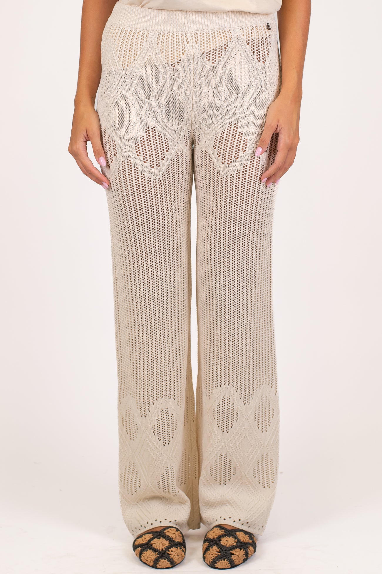 Dixie - Pantalone in maglina ricamata con elastico in vita