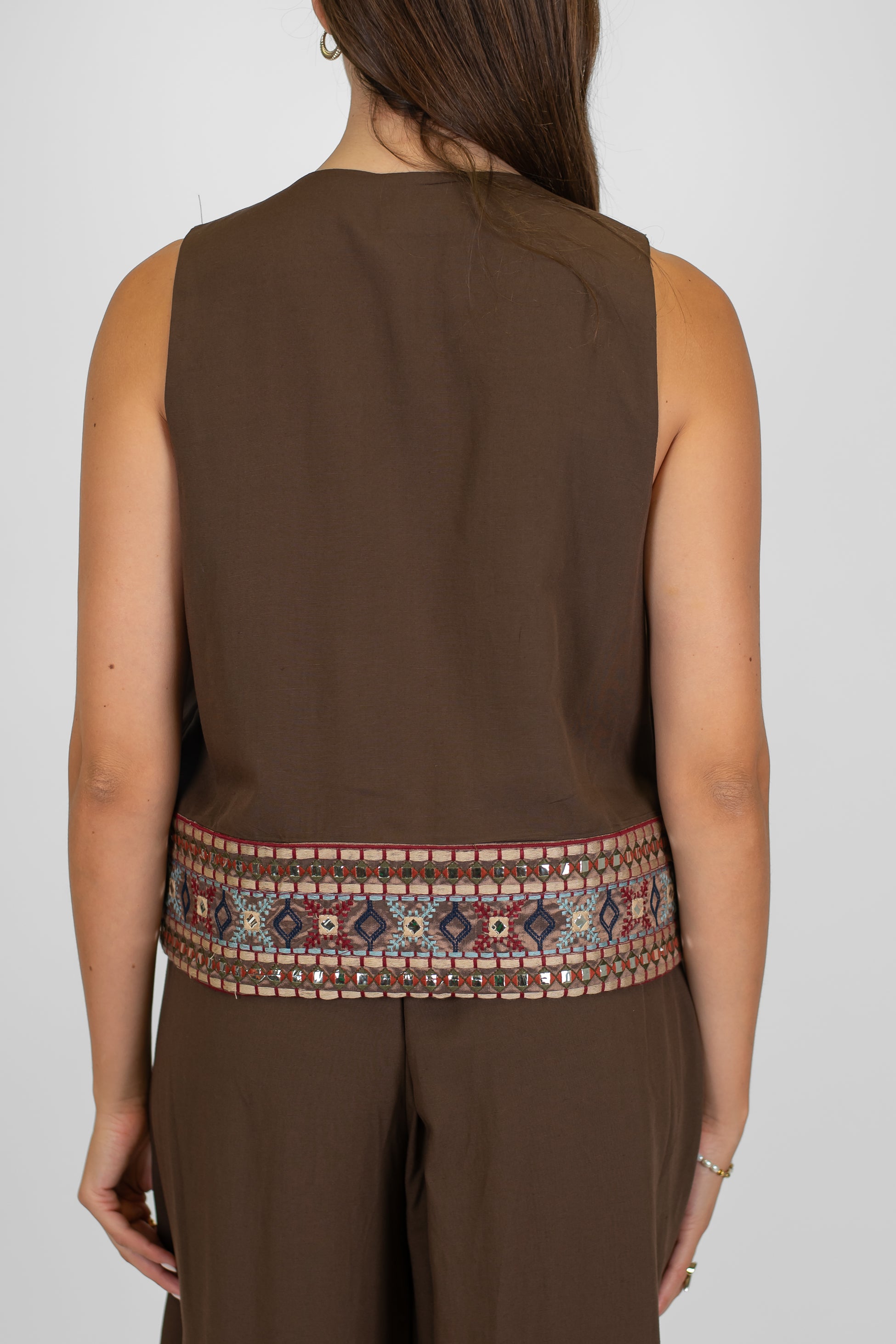 Motel - Gilet in misto lino con profilo tramato e chiusura con lacci