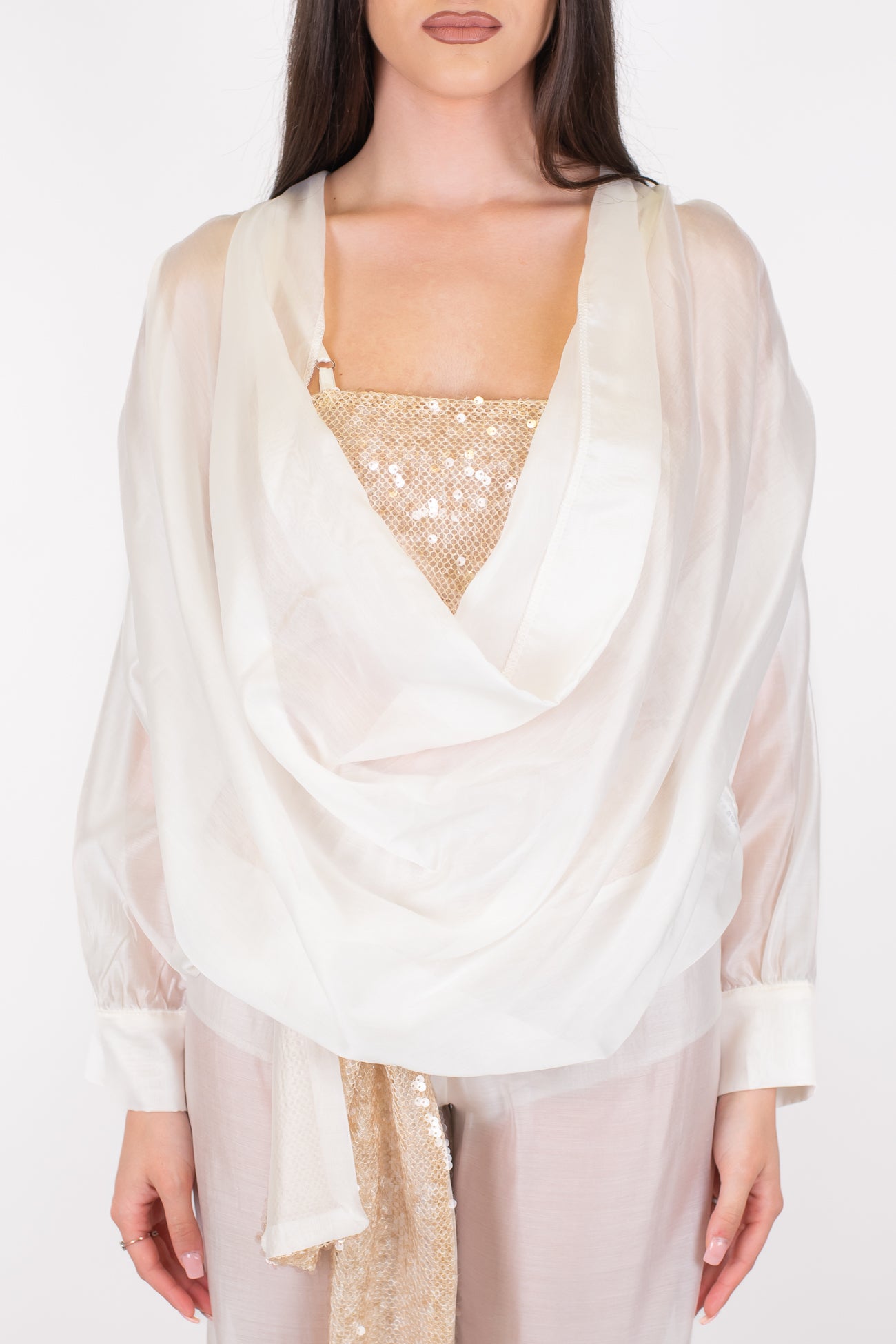 Haveone - Blusa drappeggiata in lyocell con top paillettes