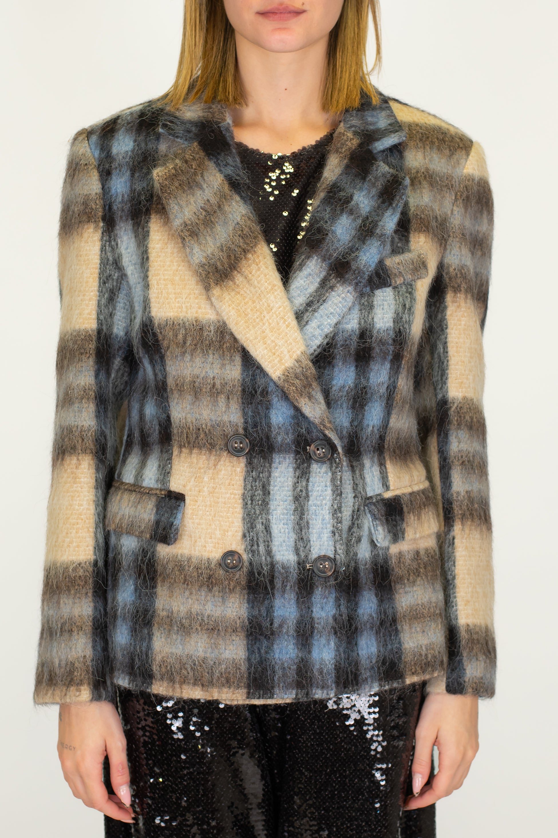 Motel - Giacca doppioepetto in misto lana fantasia check