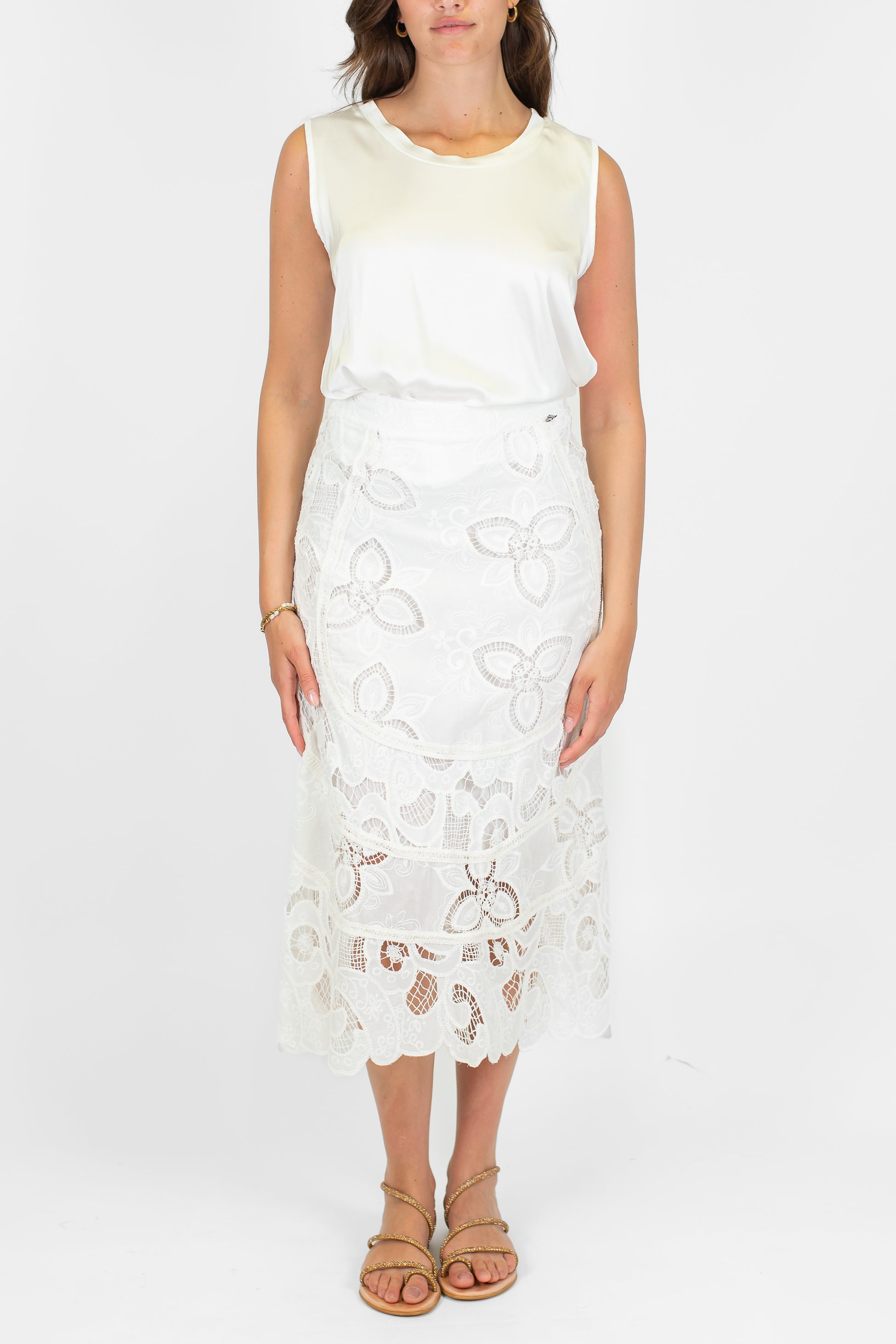 Dixie - Gonna con ricami in pizzo sangallo