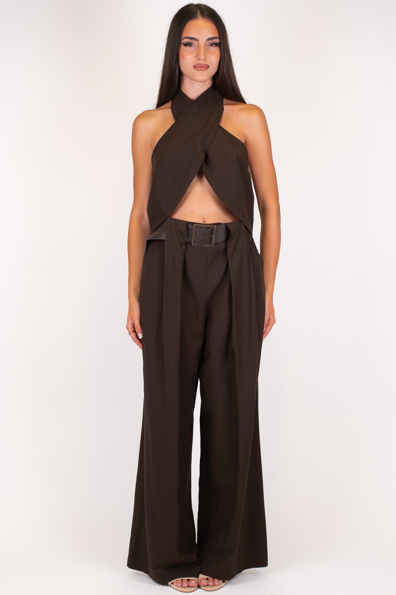 Dixie - Coordinato viscosa/lino  Top a fascia incrociato e pantalone palazzo