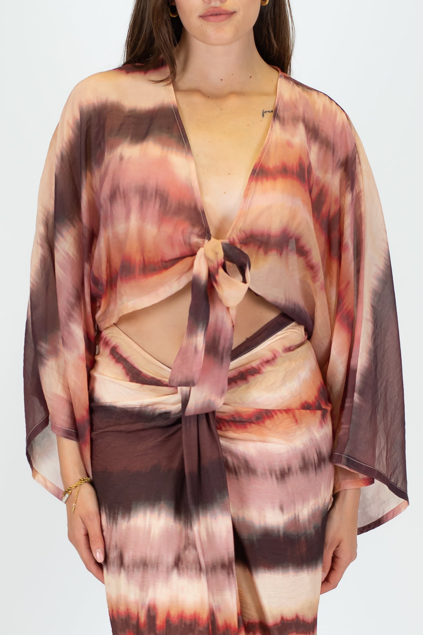 Haveone - Camicia con nodo fantasia astratta