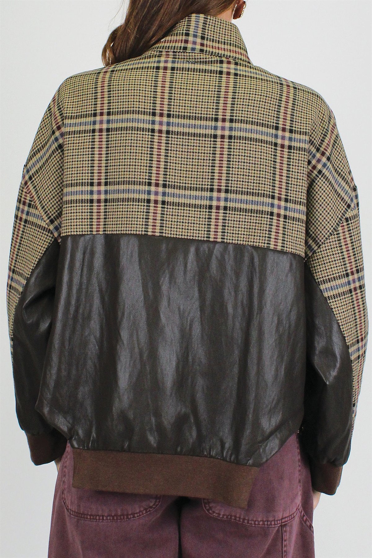 Dixie - Bomber doppia fantasia check-ecopelle con collo alto e chiusura a zip