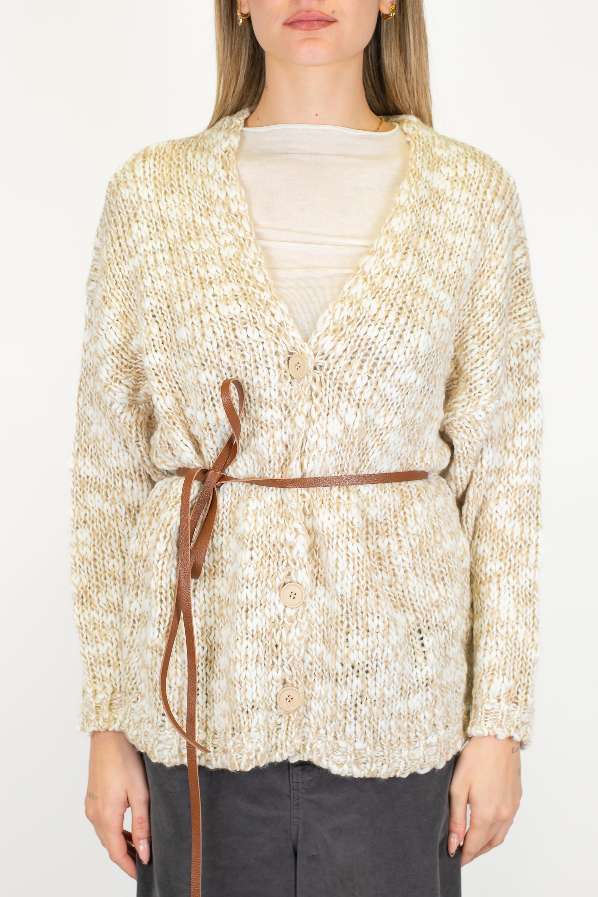 Motel - Cardigan over in misto lana con cintura