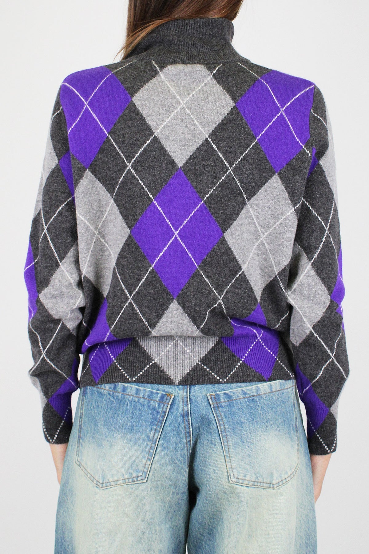 Dixie - Maglia polo zip 100% lana fantasia rombi