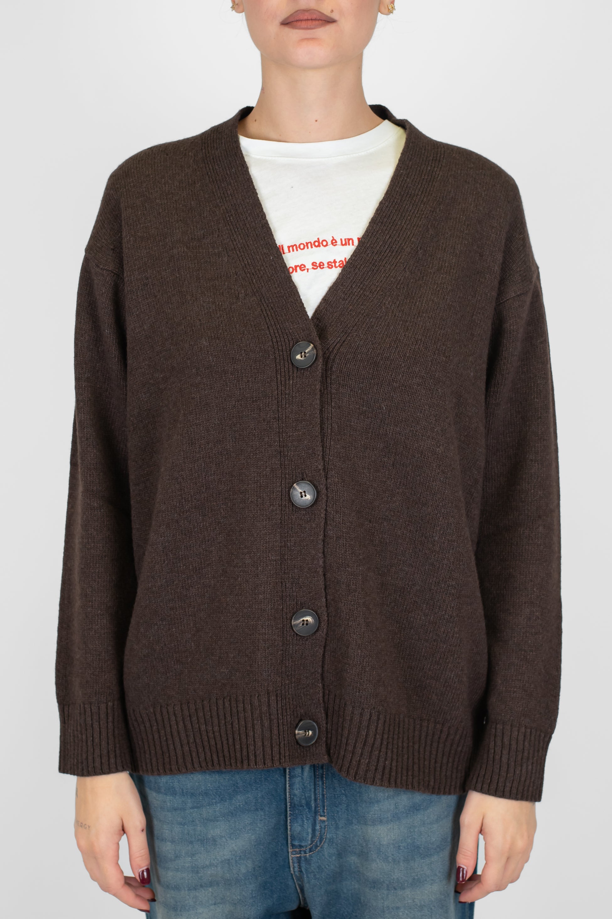 Tensione in - Cardigan quattro bottoni in misto lana e cashmere