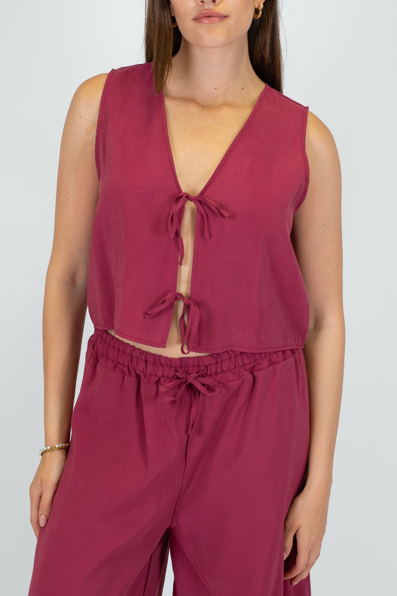 Haveone - Coordinato Gilet con lacci e pantalone palazzo in cupro