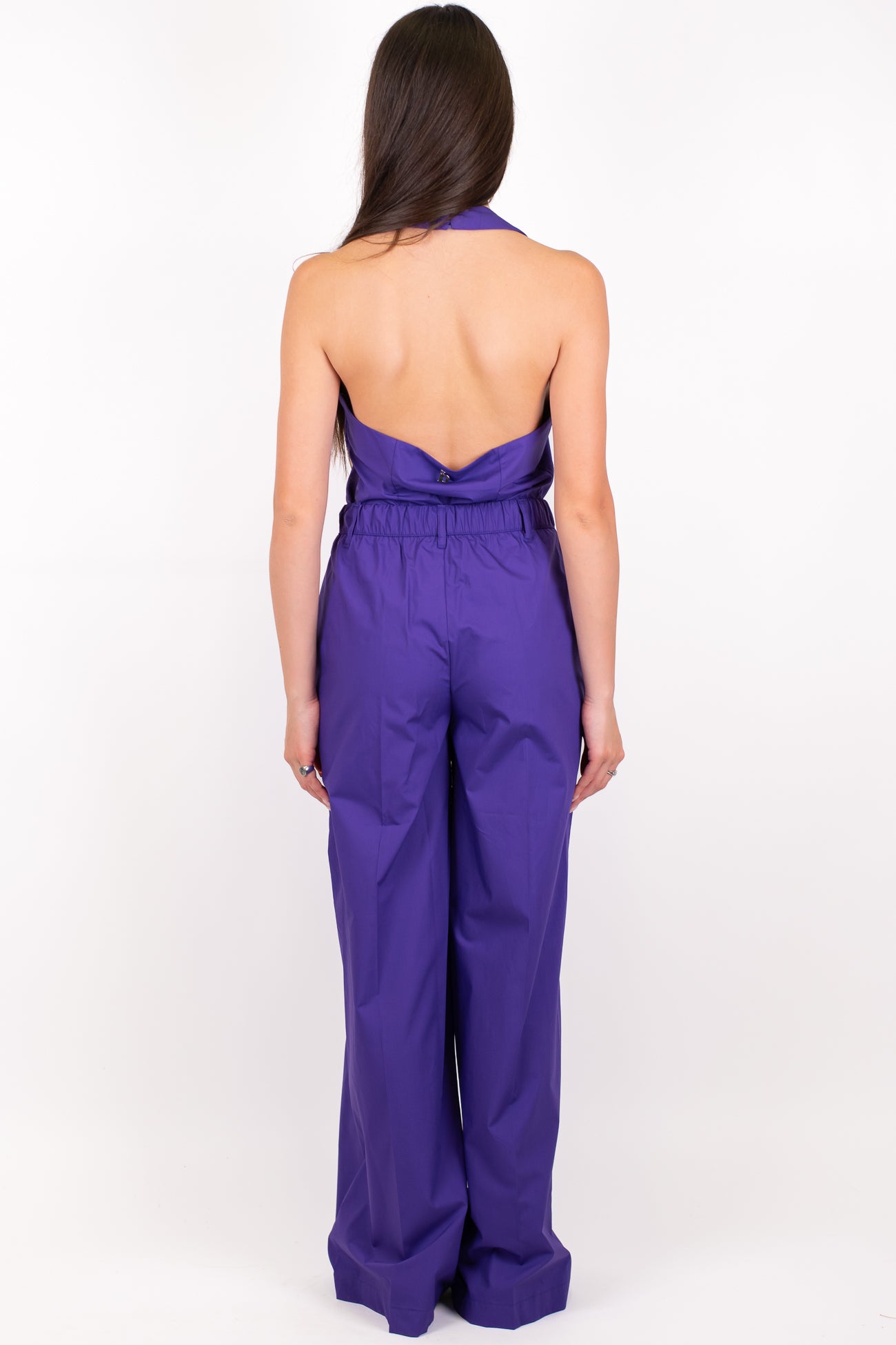 Dixie - Coordinato in cotone tela paracadute con top scollo americano e pantalone palazzo con elastico sul retro