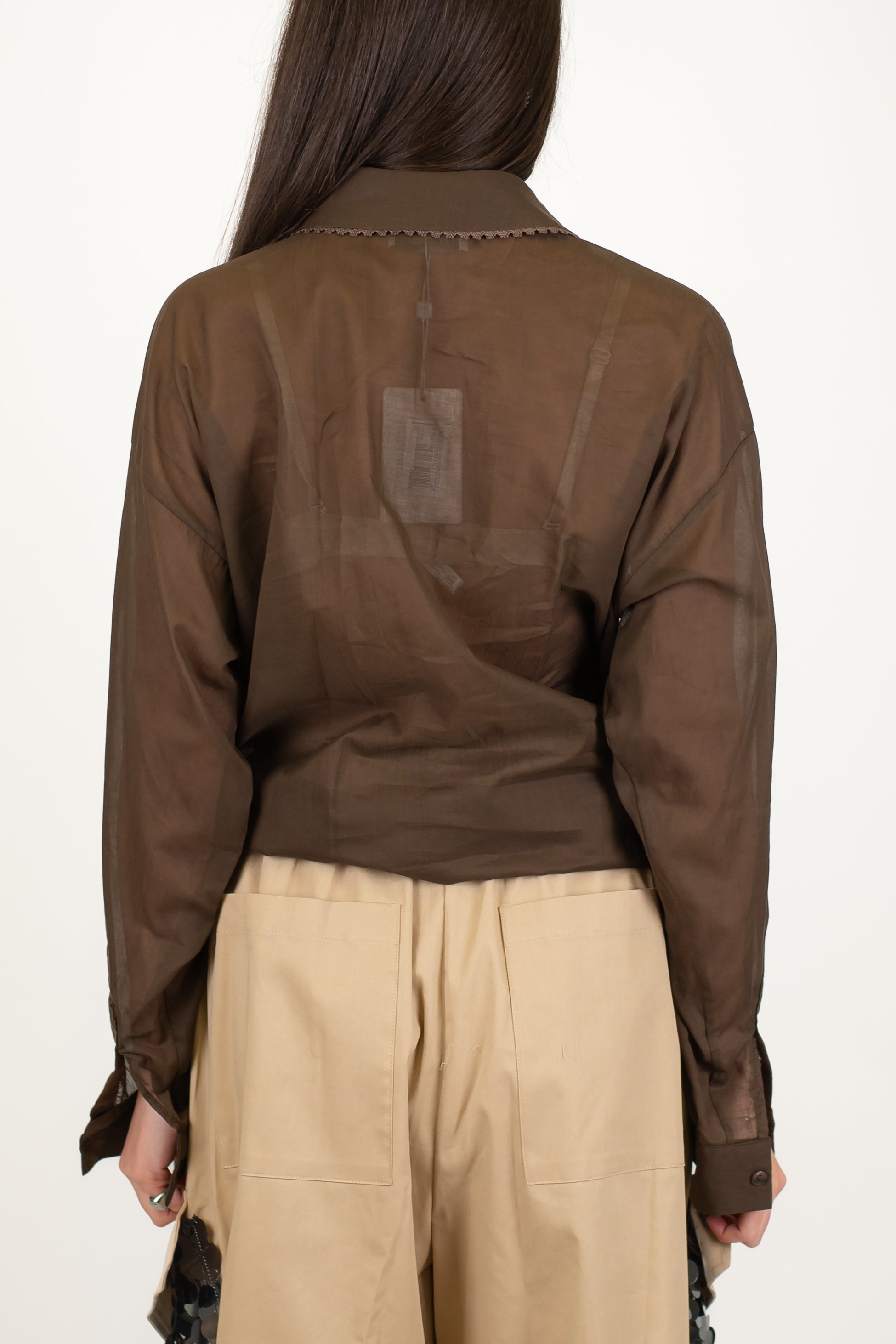 Motel - Camicia in mussola di cotone con tasca in crochet