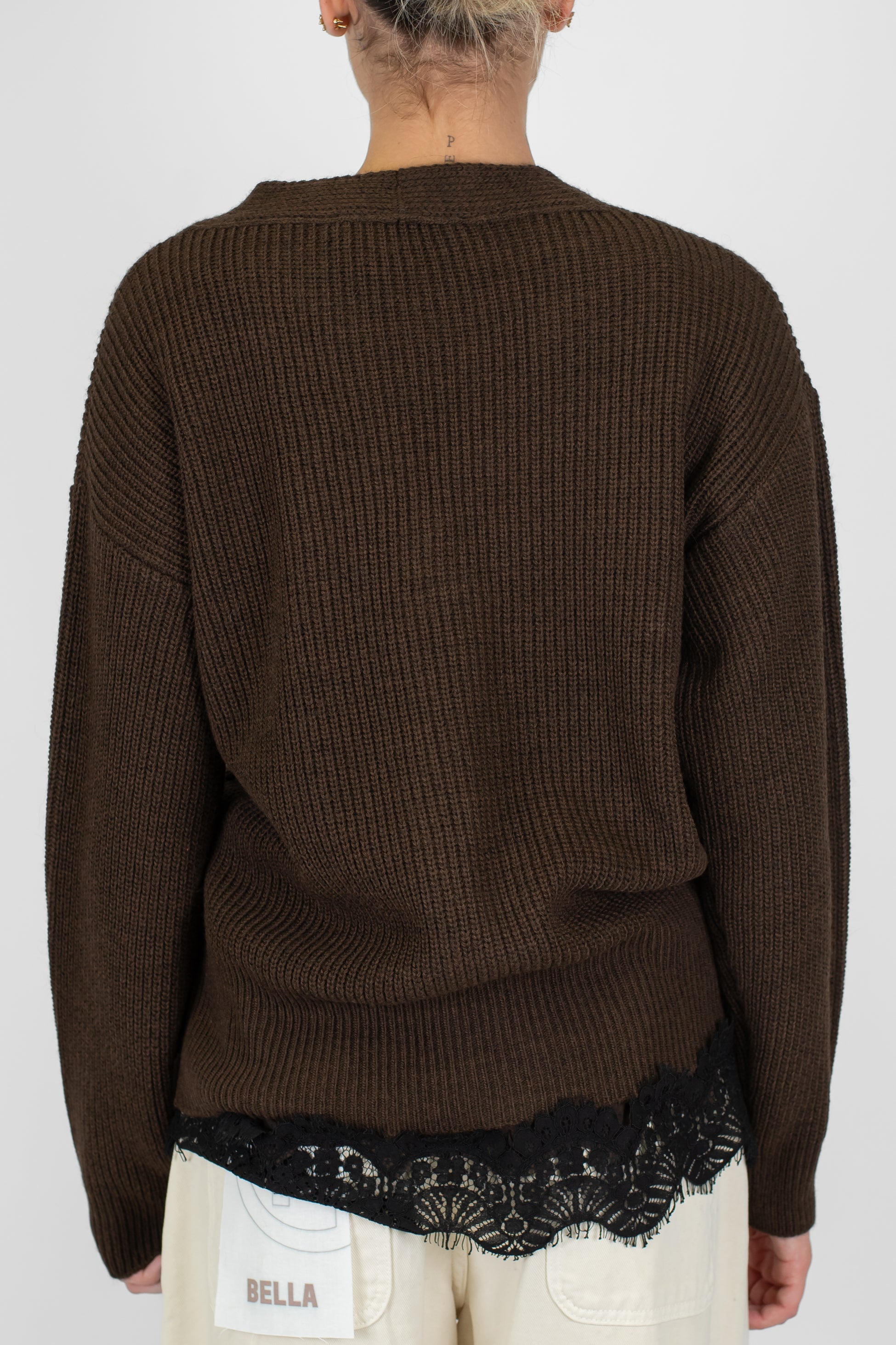 Haveone - Cardigan a costine in misto lana con abbotonatura laterale