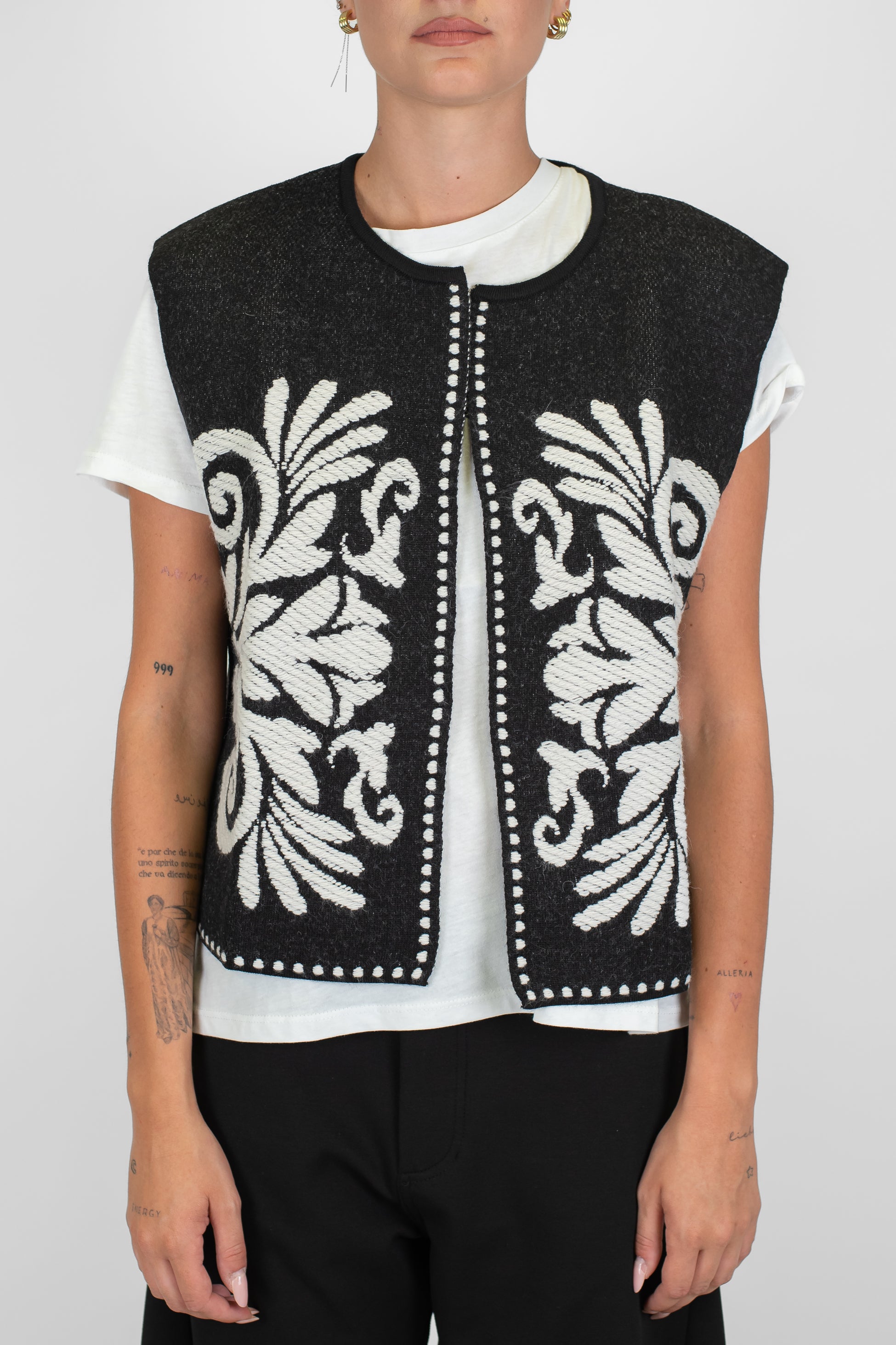 Tensione in - Gilet aperto fantasia astratta in misto lana