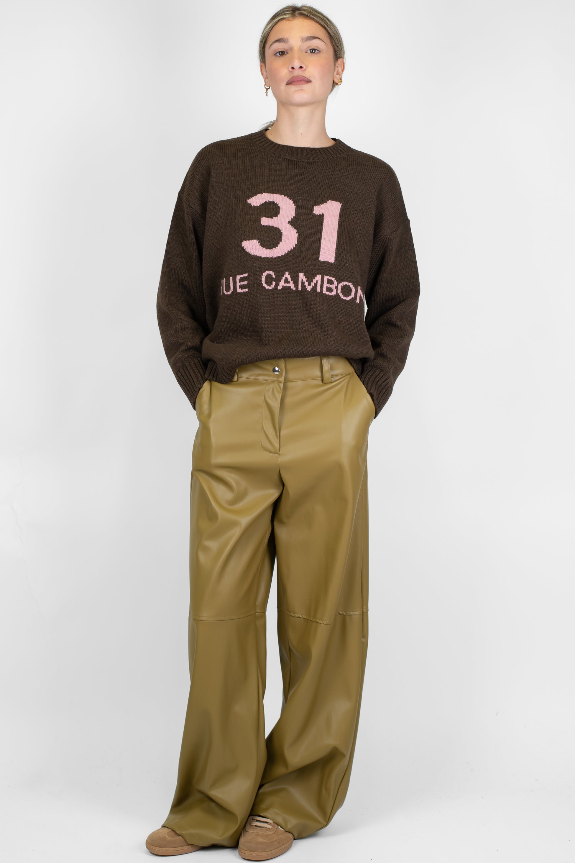 Dixie - Pantalone palazzo vita alta in ecopelle