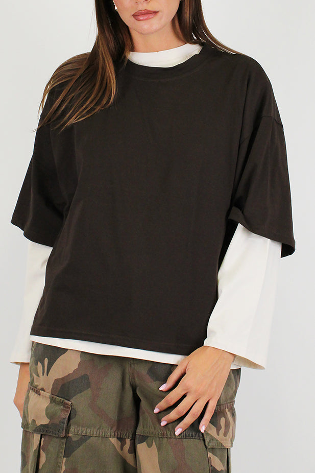 Haveone - Doppia shirt over manica lunga-manica corta a contrasto