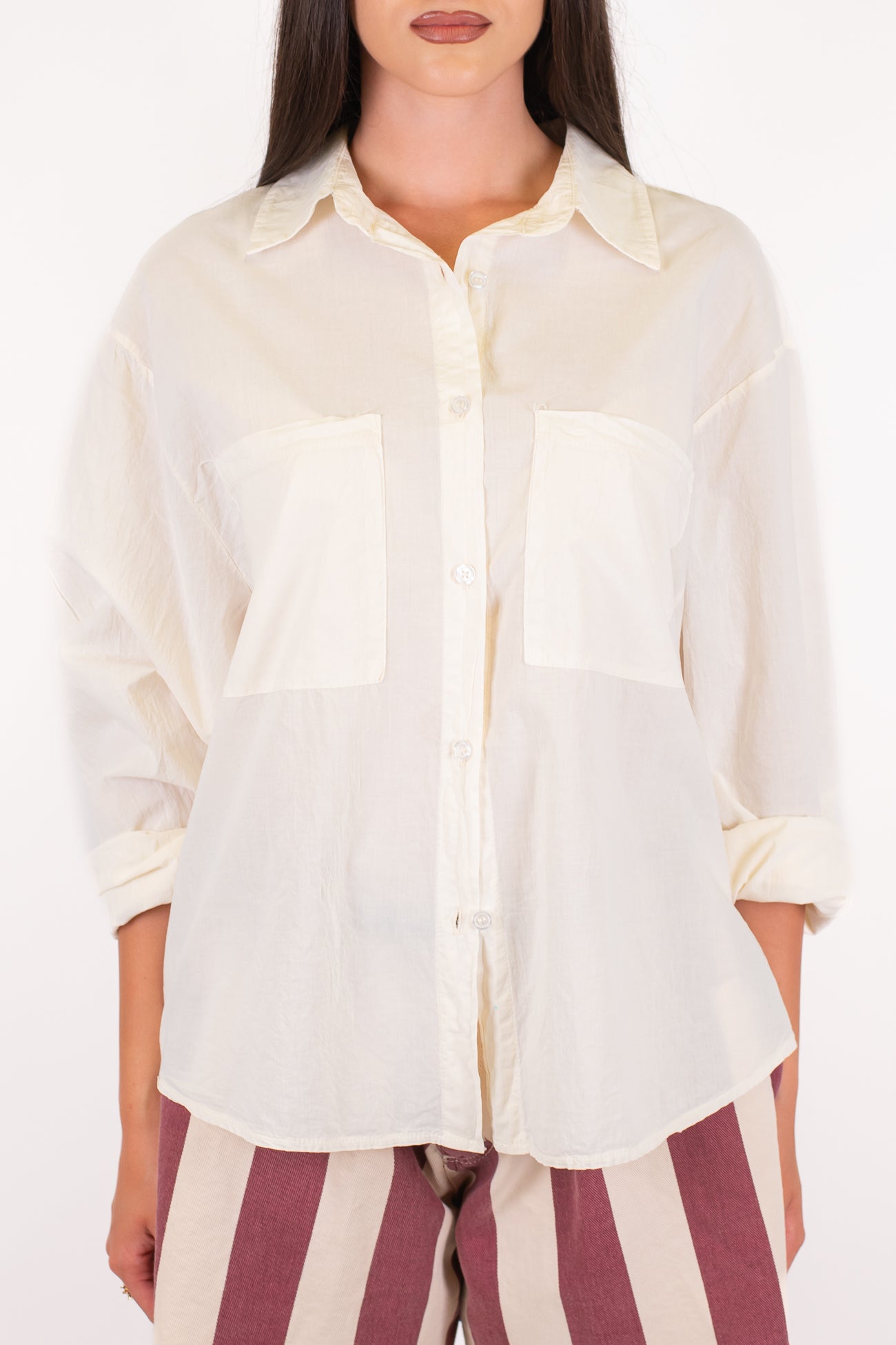 Haveone - Camicia in mussola di cotone con doppia tasca
