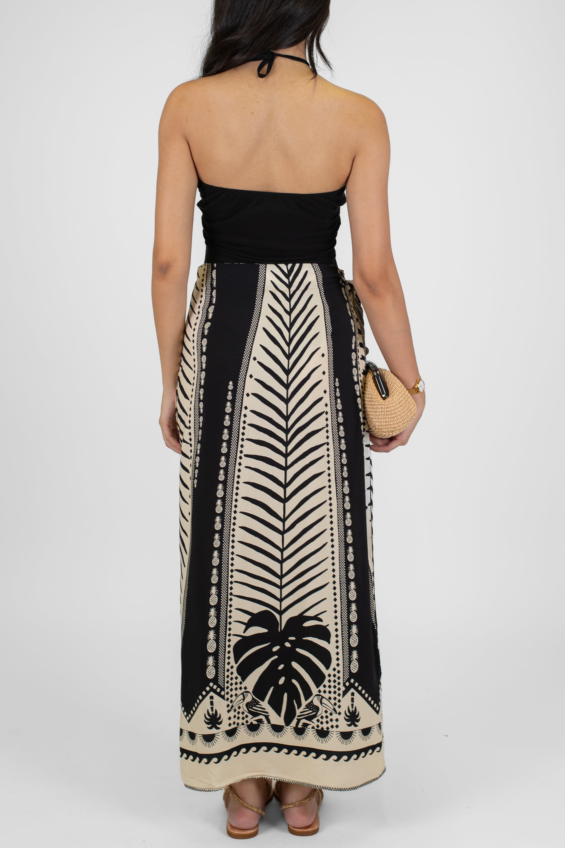 Haveone - Coordinato in viscosa body con allaccio al collo e gonna fantasia