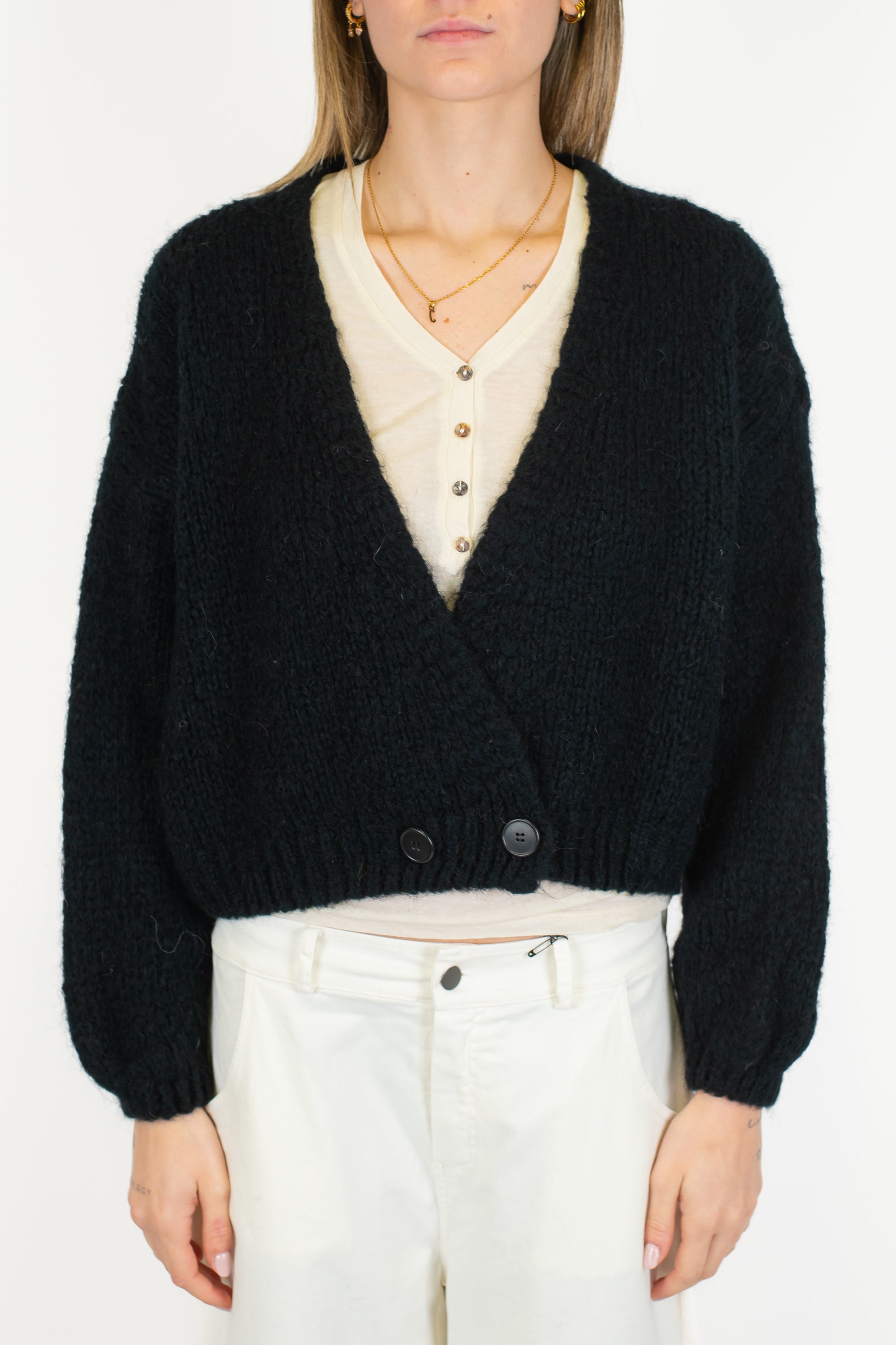 Dixie - Cardigan con doppiopetto in misto lana mohair con bottoni sul fondo
