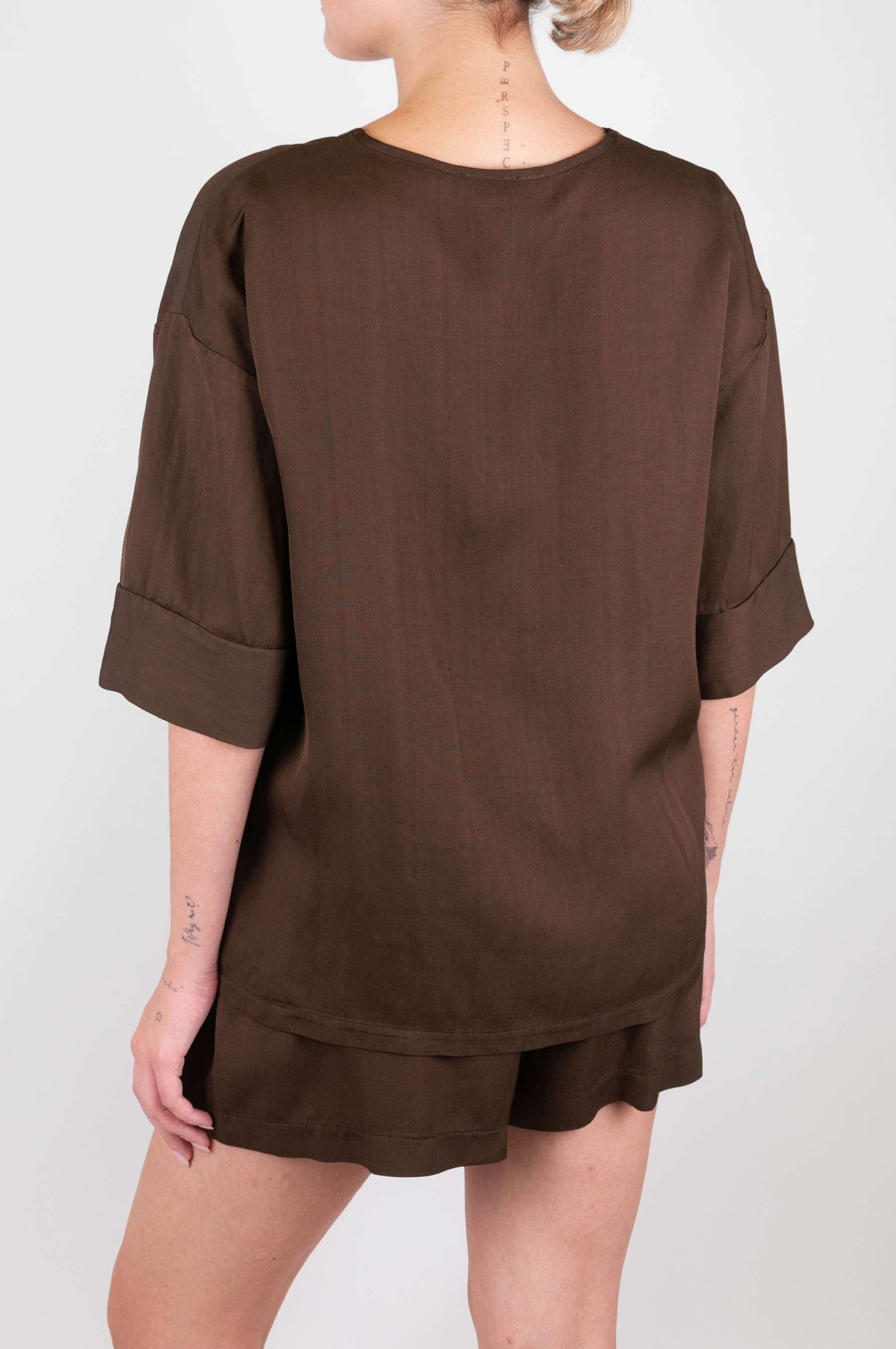 Haveone - Blusa scollo a V in misto lino