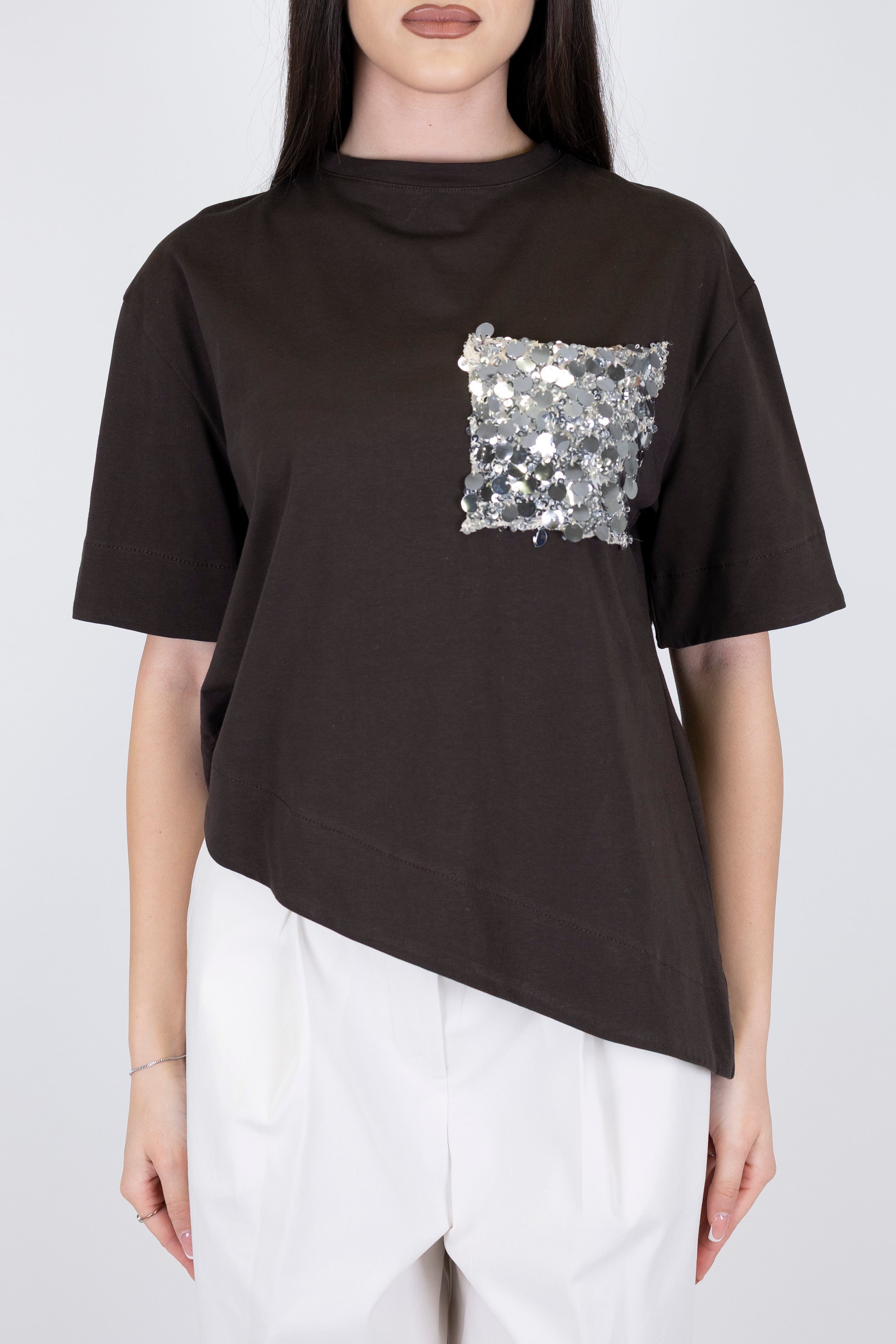 Tensione in - T-shirt over con taschino paillettes
