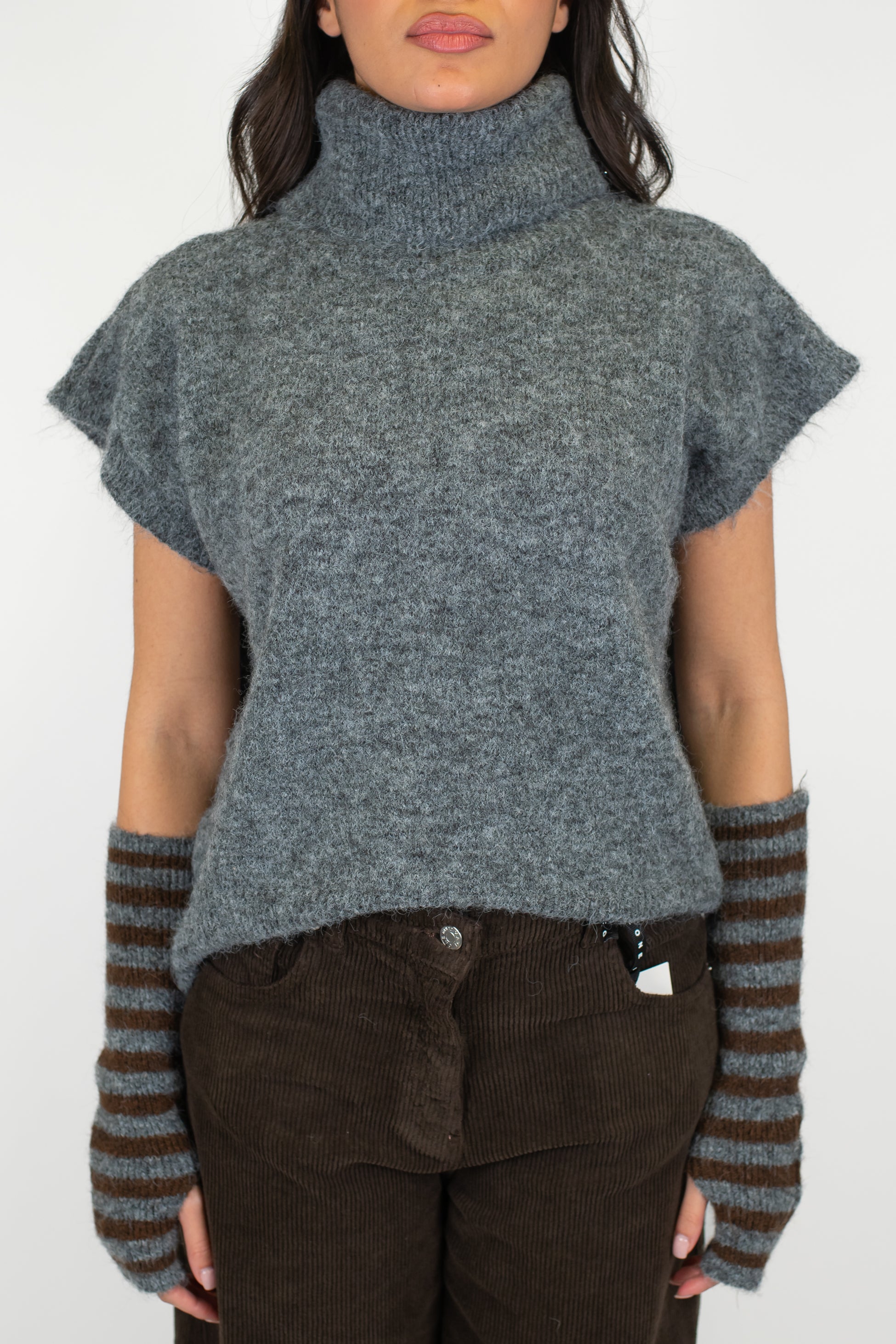 Tensione in - Dolcevita giromaniche in misto lana con manicotti fantasia a righe