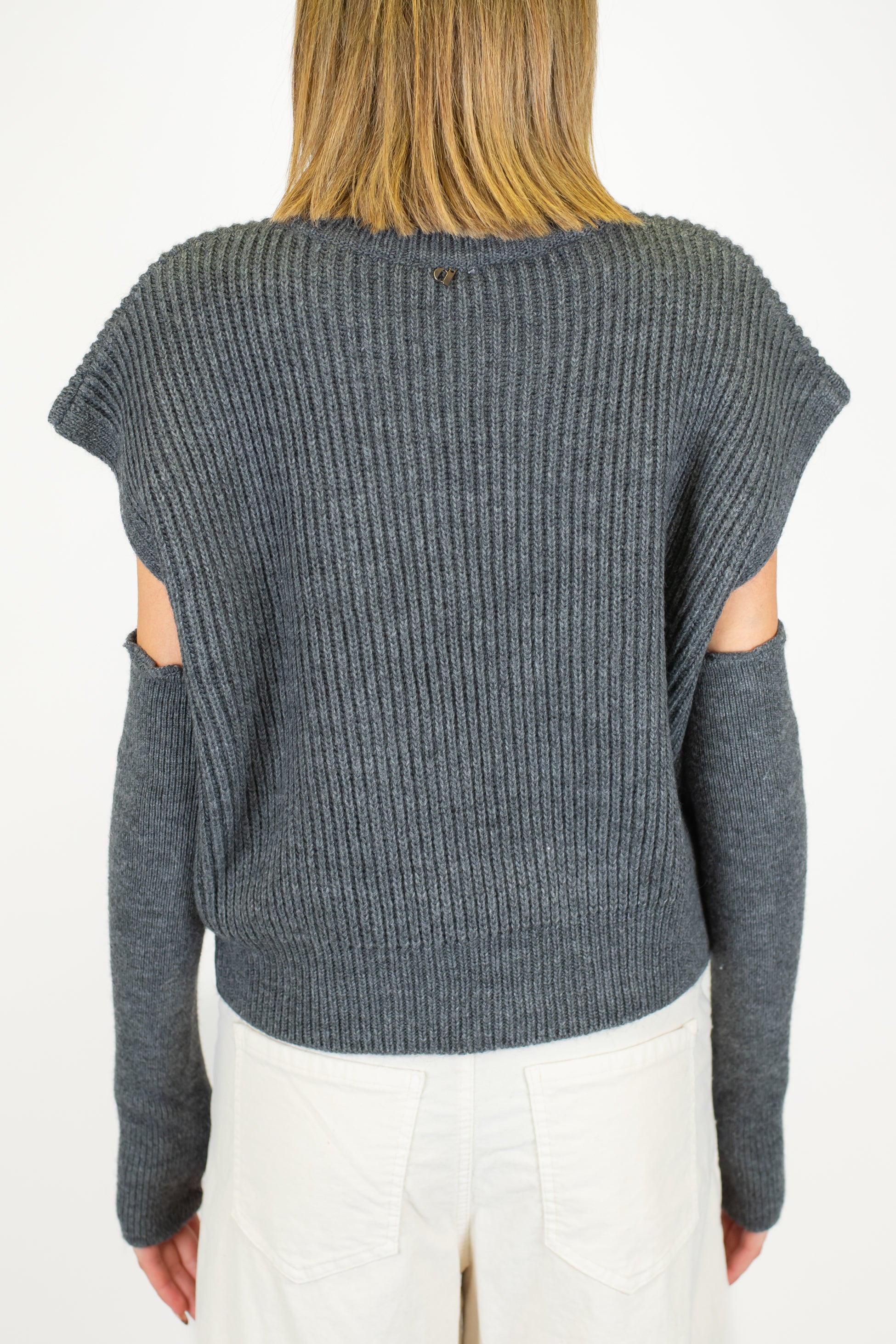 Dixie - Maglia girocollo a coste in misto lana con manicotti