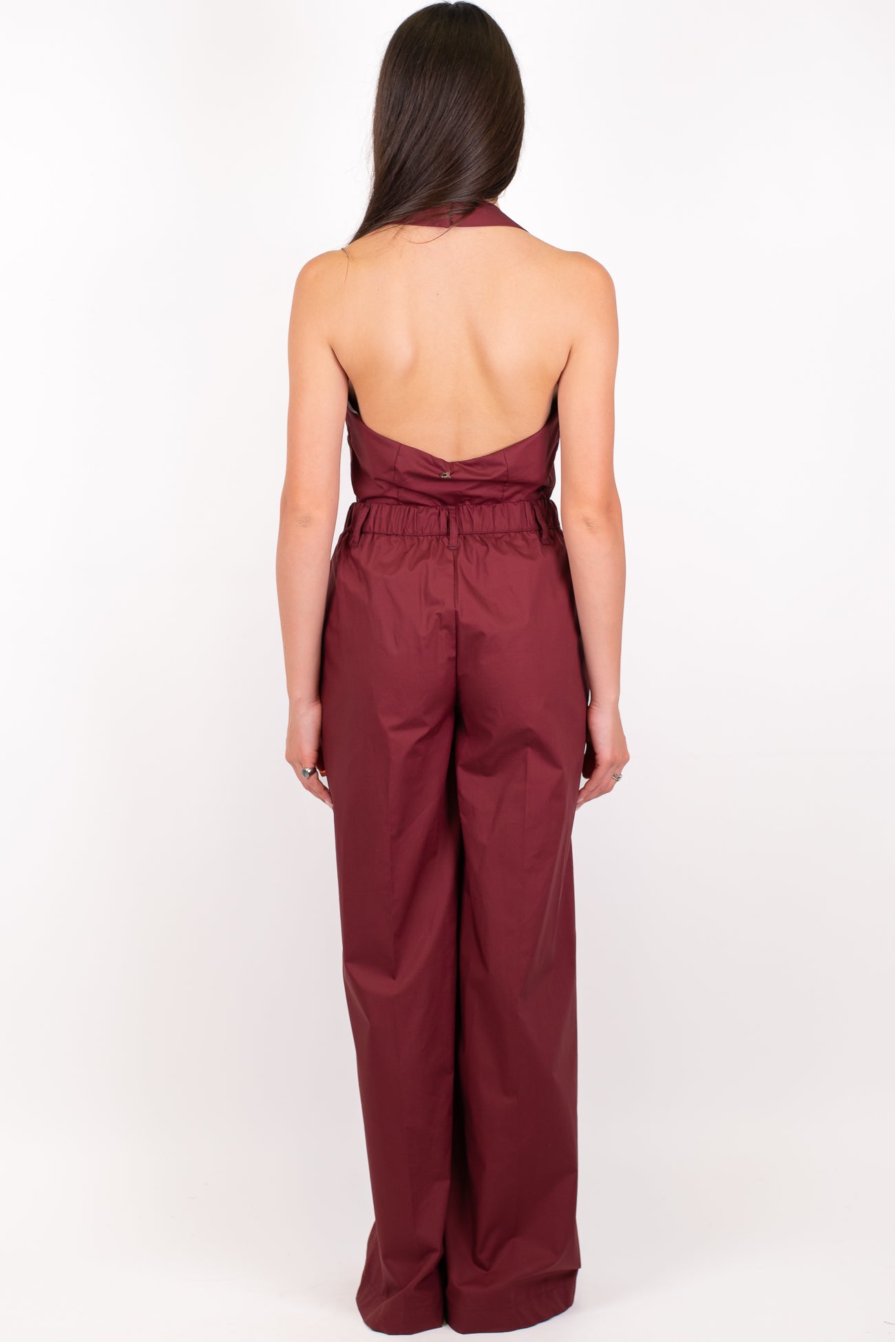 Dixie - Coordinato in cotone tela paracadute con top scollo americano e pantalone palazzo con elastico sul retro