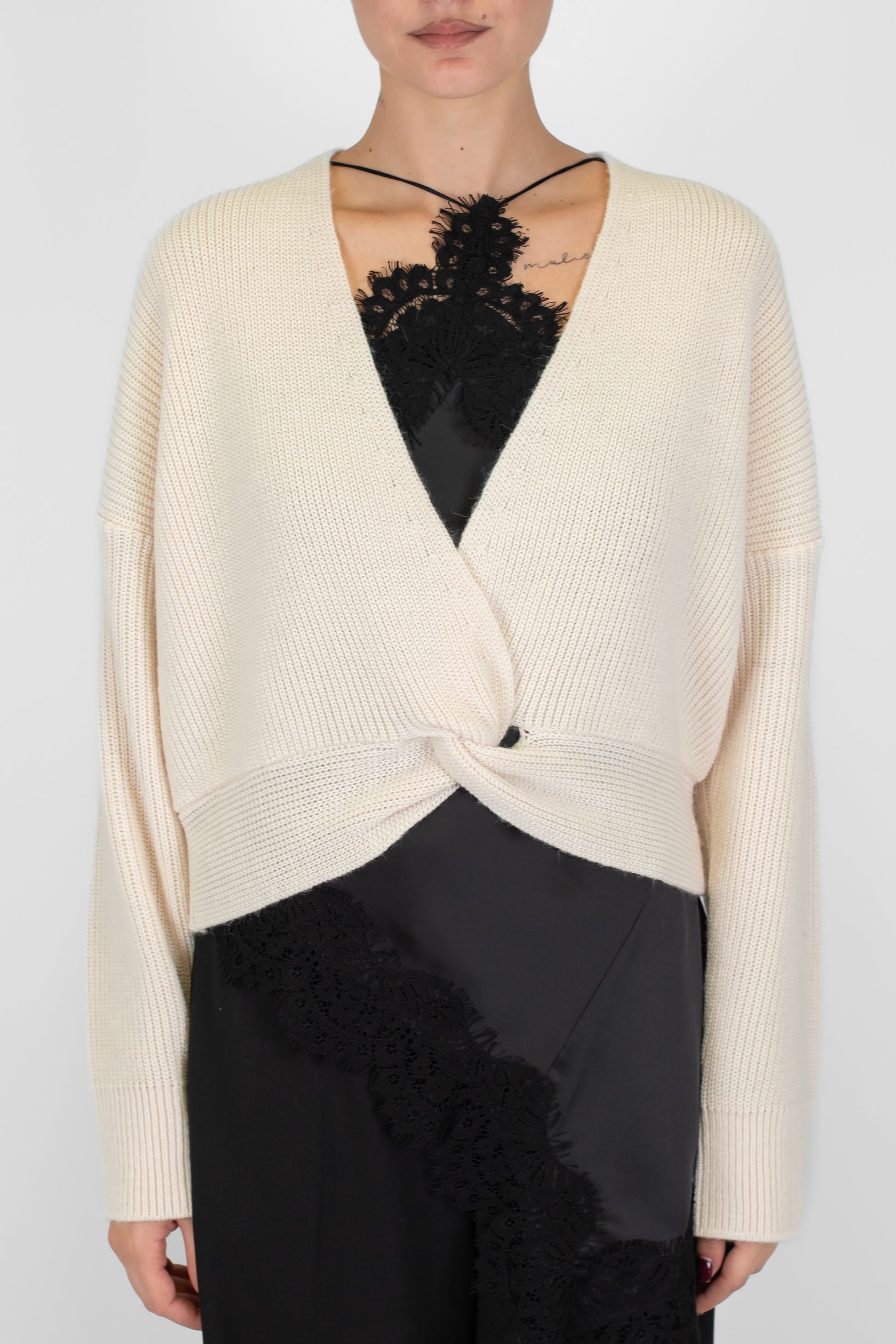 Haveone - Cardigan crop in misto lana scollo a V con chiusura ad incrocio