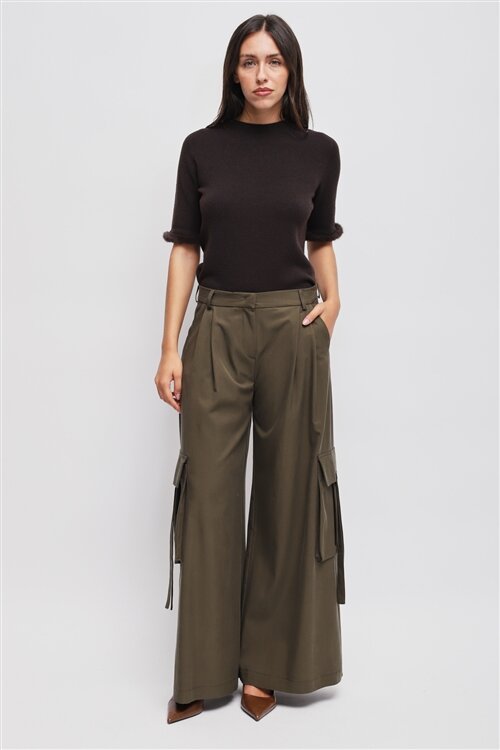 Maryley - Pantalone cargo palazzo in tencel