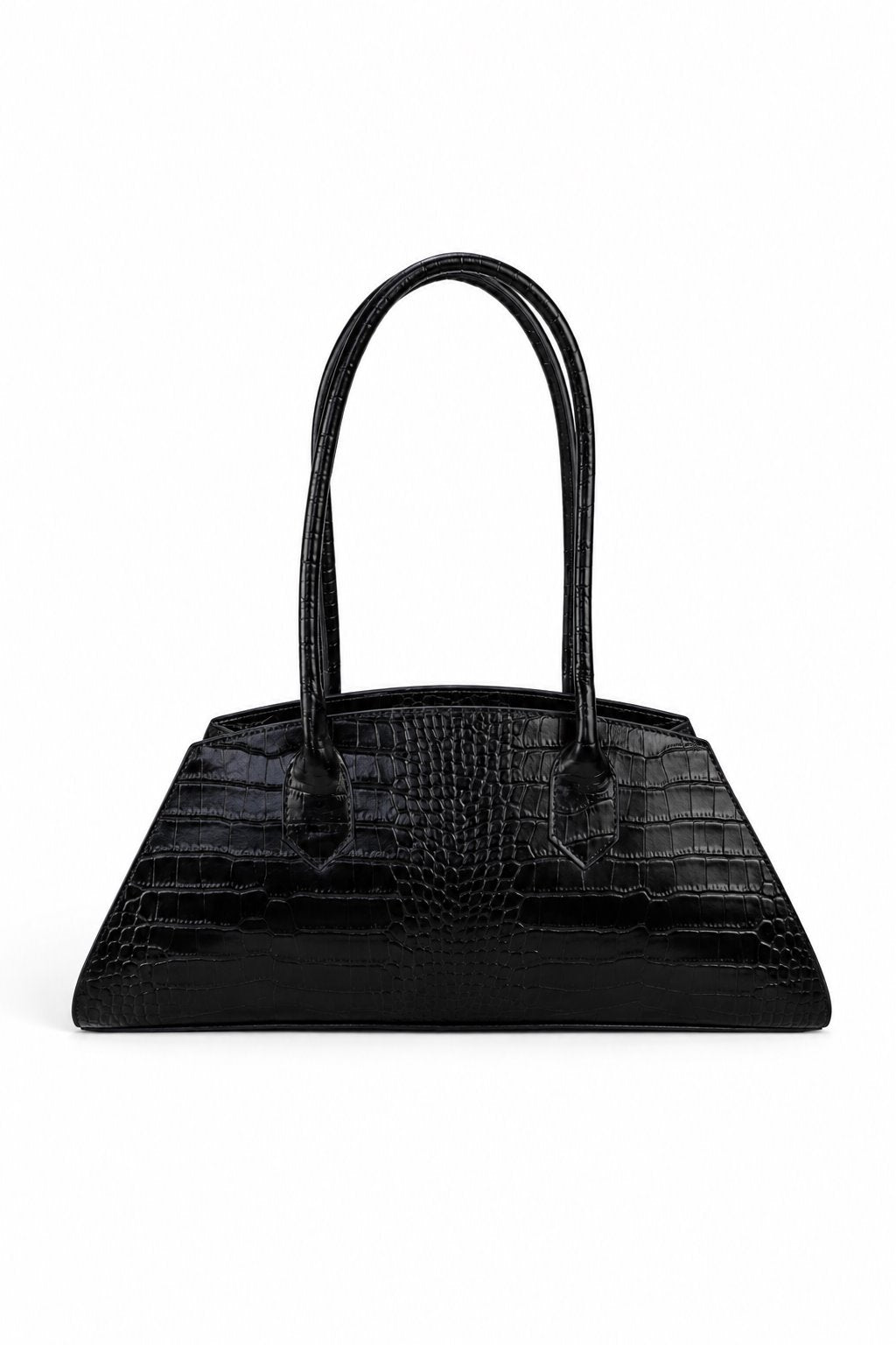Borsa trapezio in pelle cocco con manici e tracolla