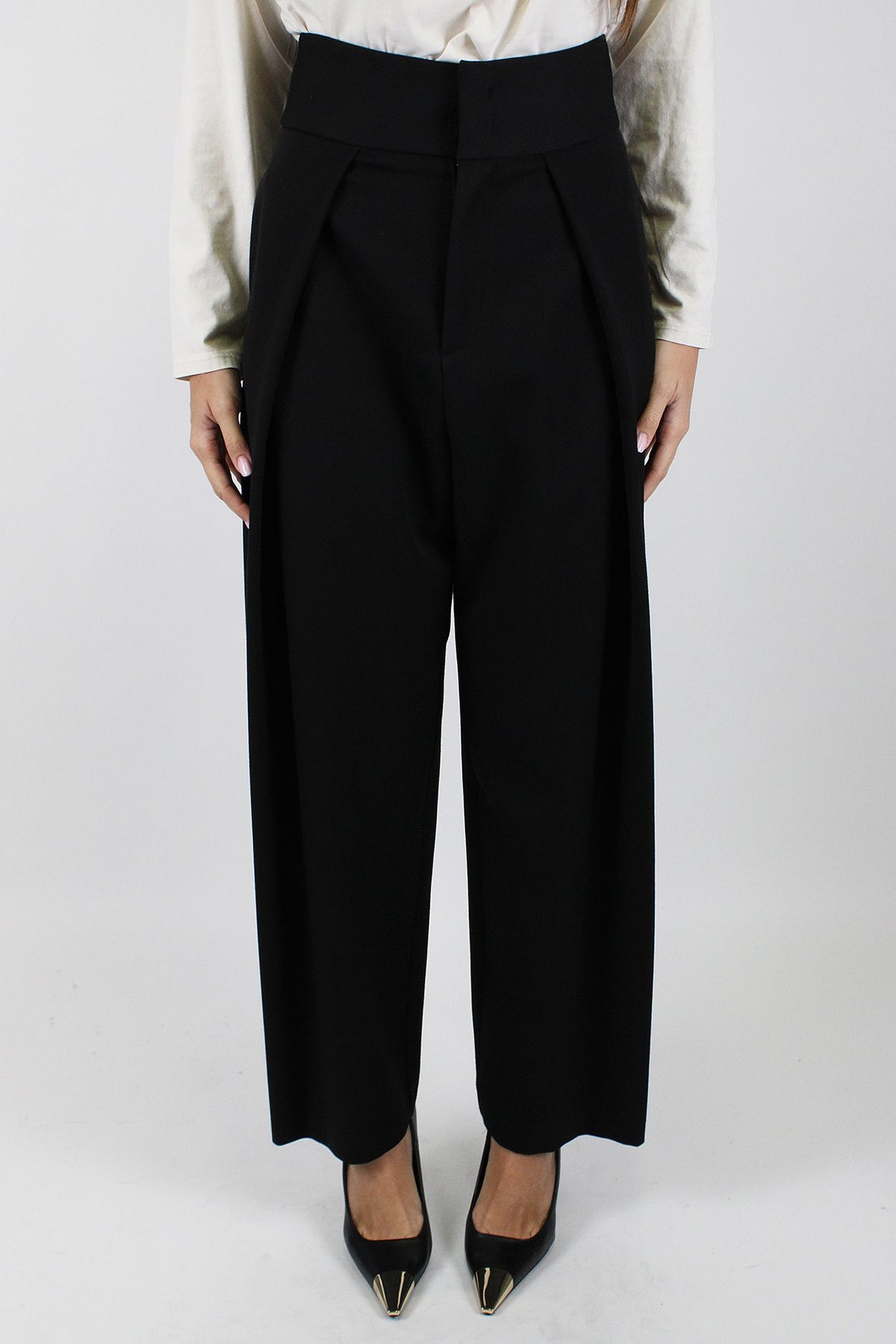 Maryley - Pantalone balloon a vita alta con pinces