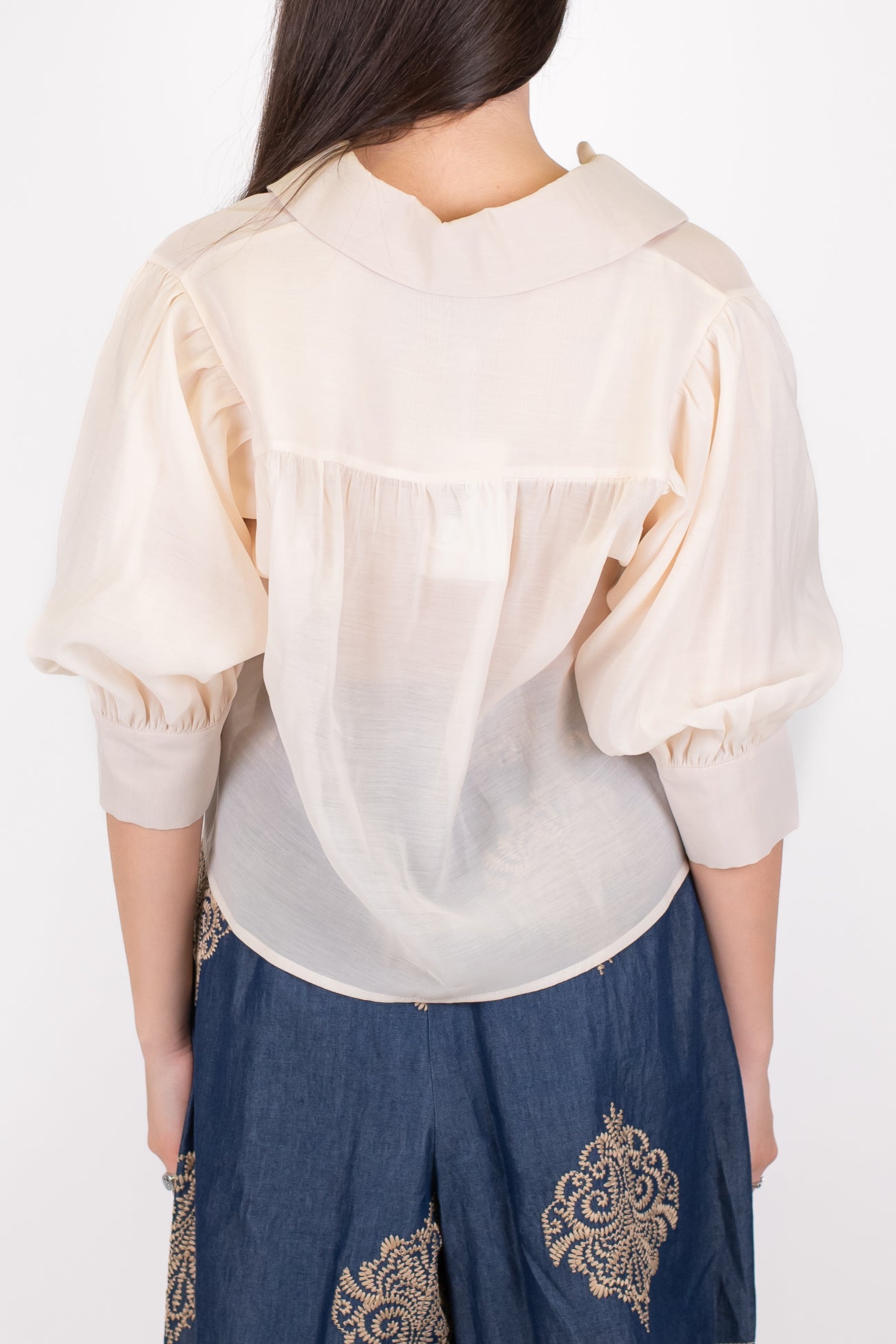 Motel - Camicia in lyocell con manica tre quarti a palloncino