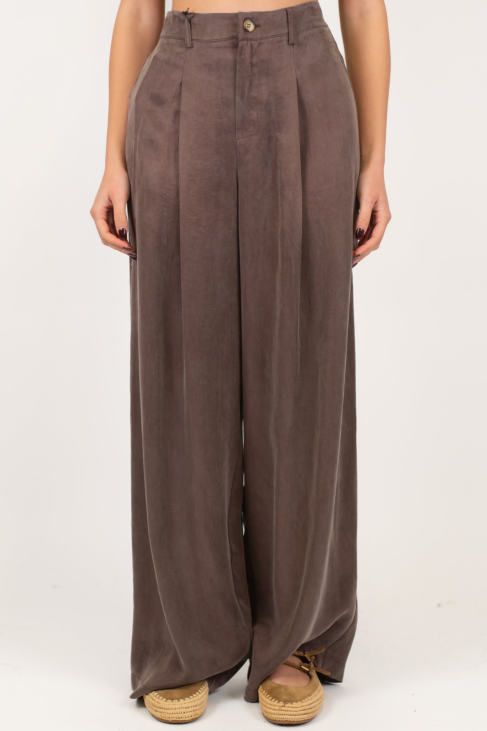 Tensione in - Pantalone palazzo in lyocell effetto seta con elastico sul retro