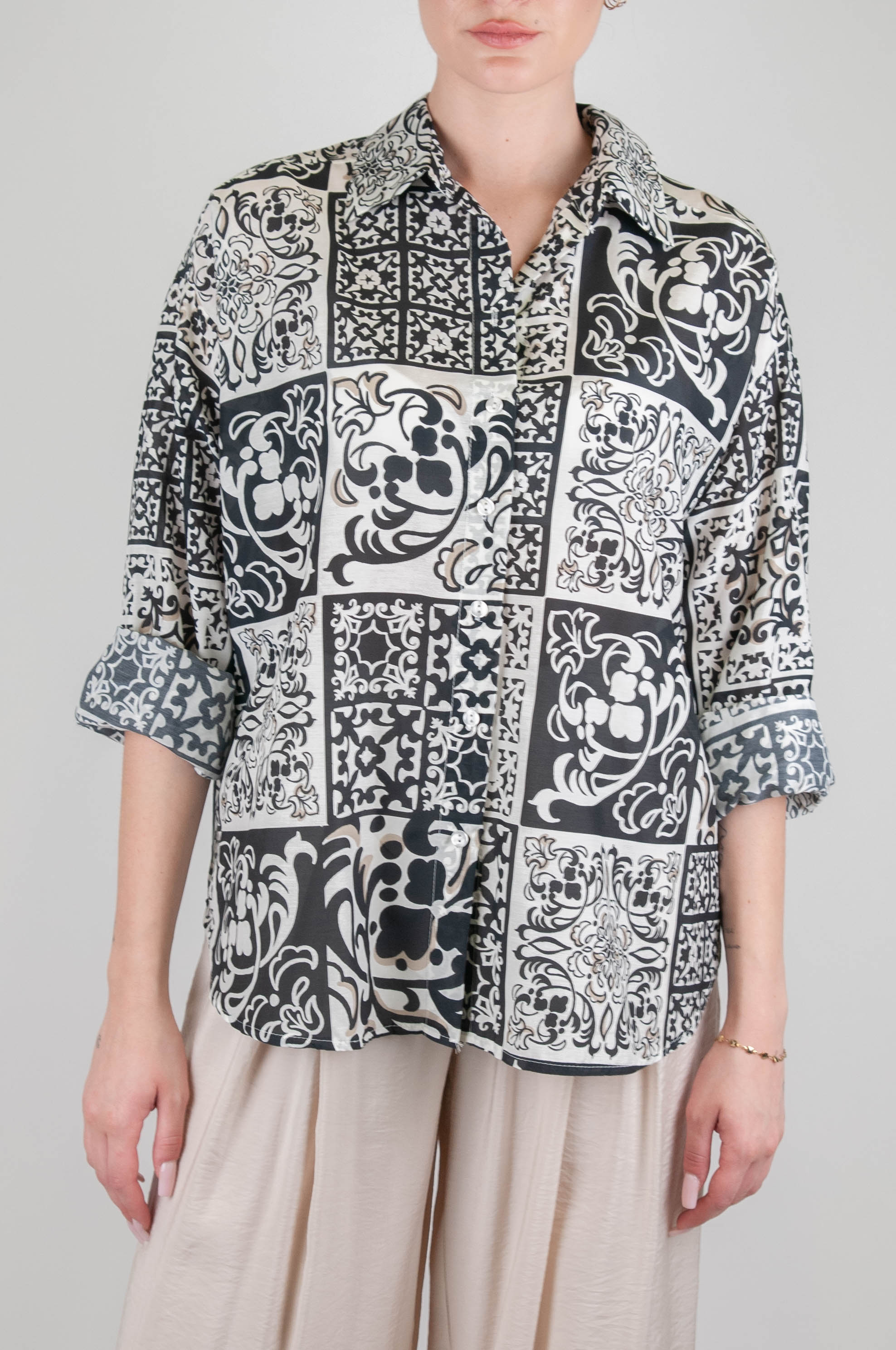 Tension in - Abstract patterned silk blend shirt