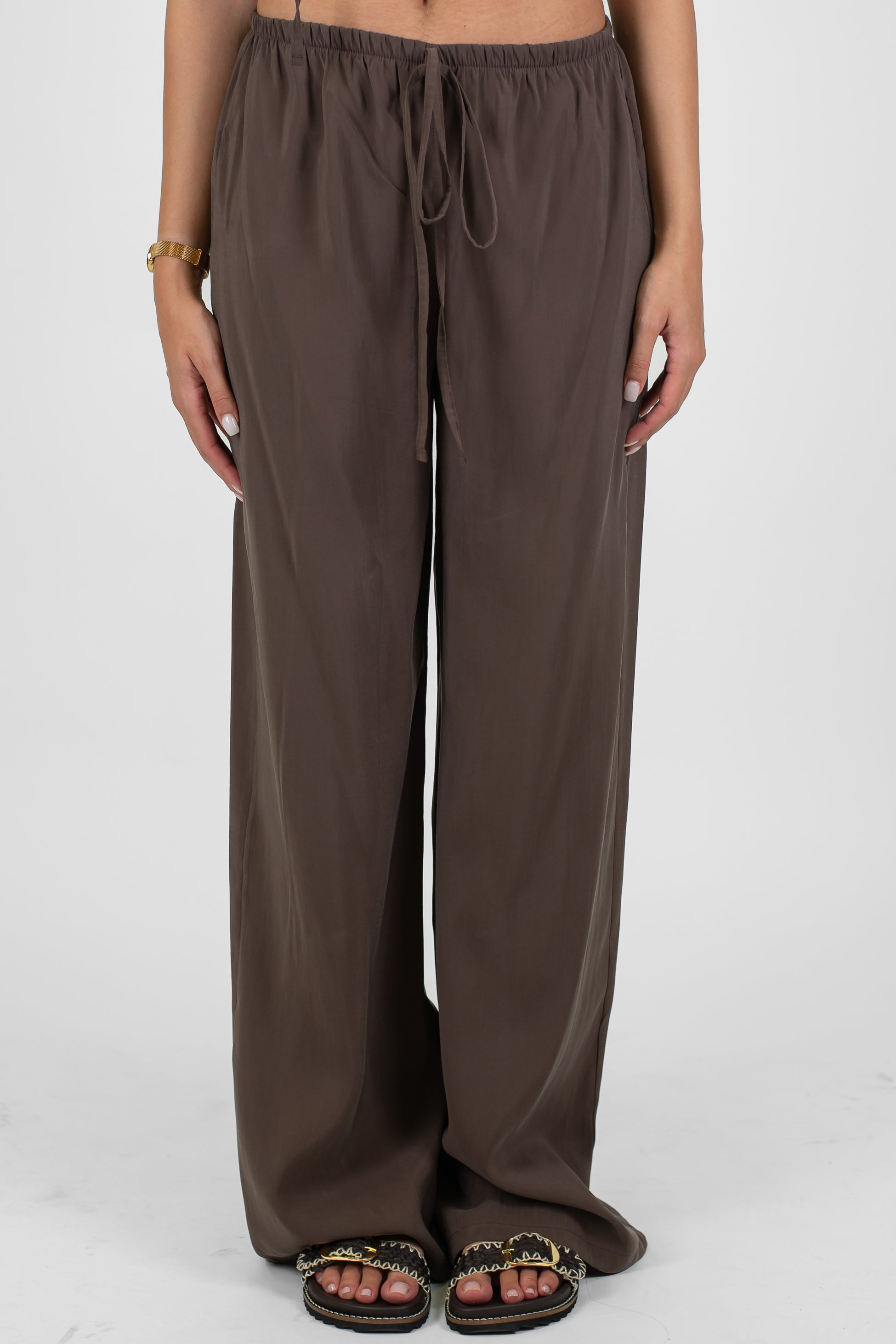 Haveone - Coordinato in modal con t-shirt scollo a V con lacci e pantalone palazzo con coulisse