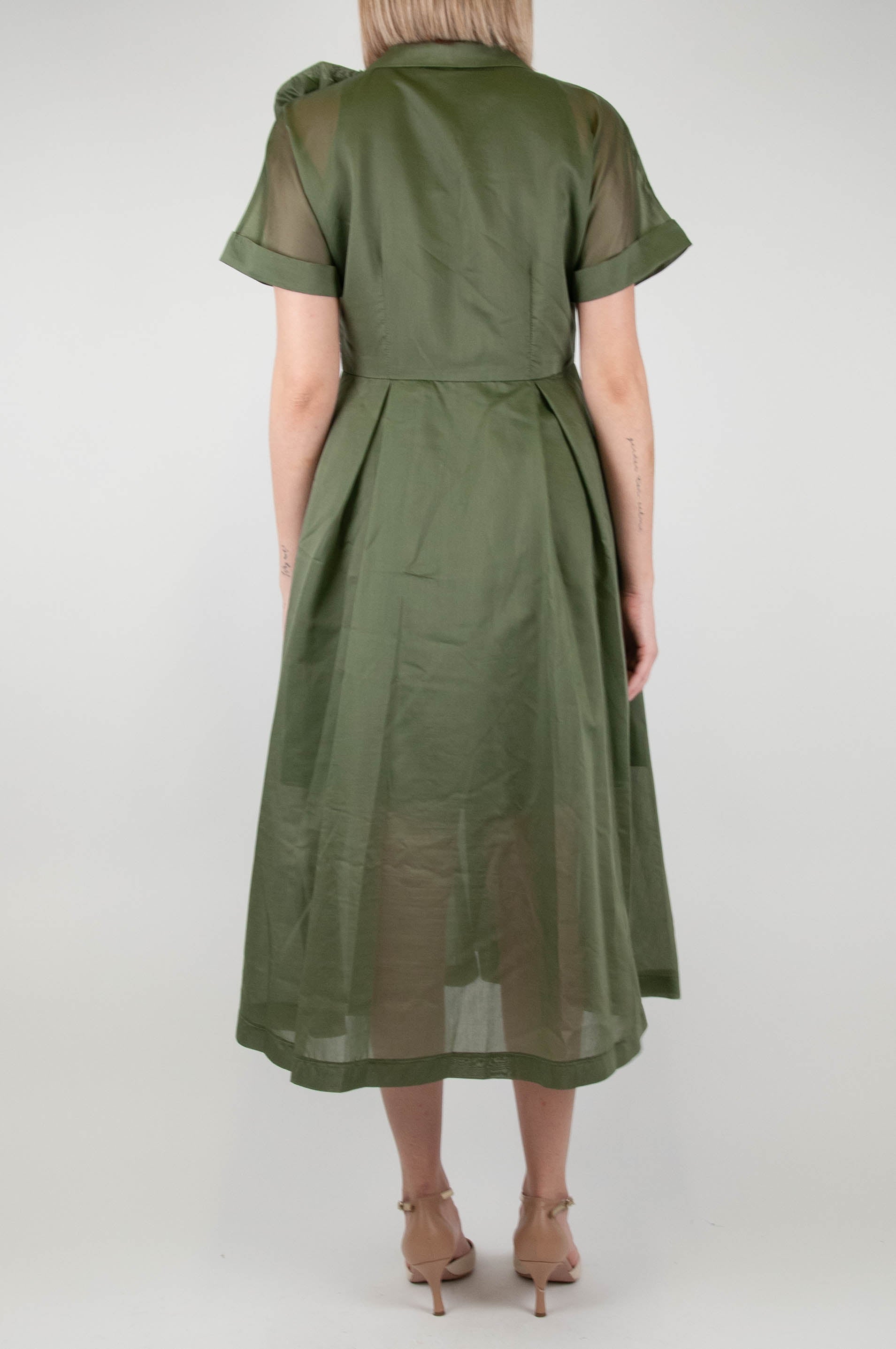 Tension in - Tencel half-sleeved shirtdress with flower brooch