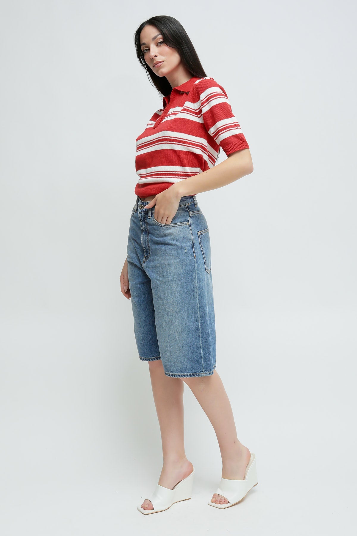 Maryley - Bermuda denim baggie lavaggio chiaro