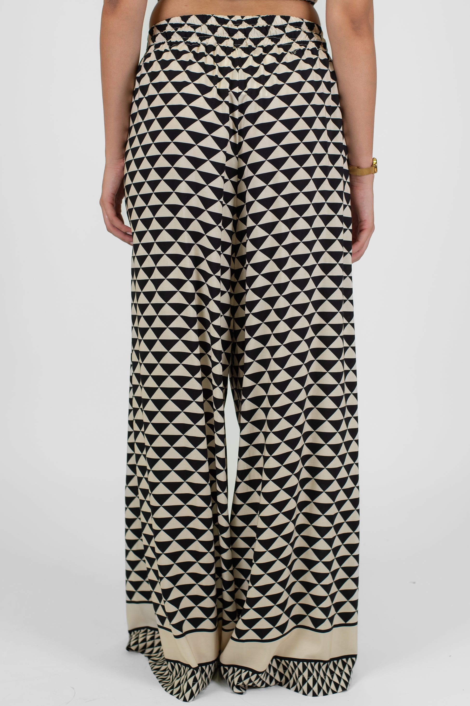 Tensione in - Pantalone palazzo fantasia geometrica in viscosa con coulisse