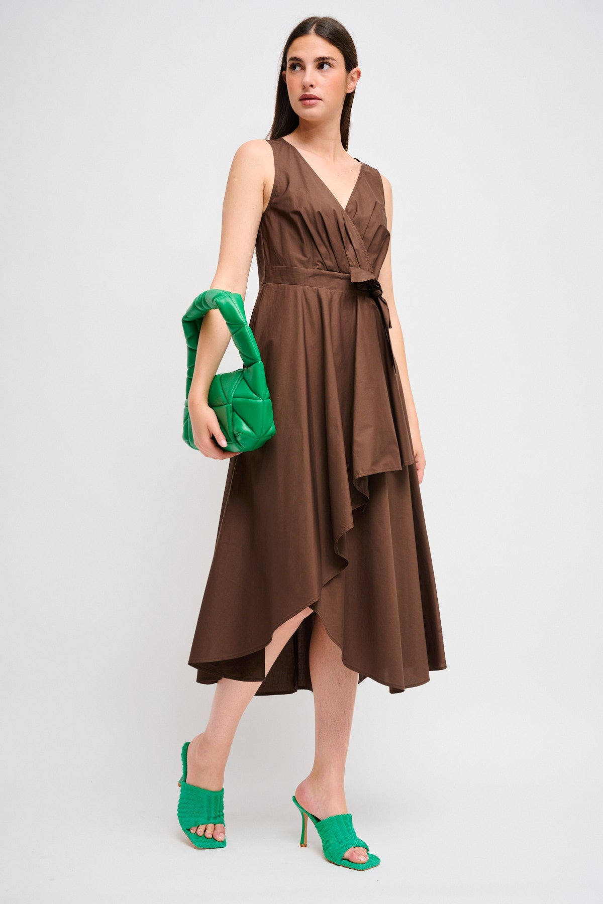 Maryley - Abito lungo giromaniche a portafoglio con chiusura zip laterale