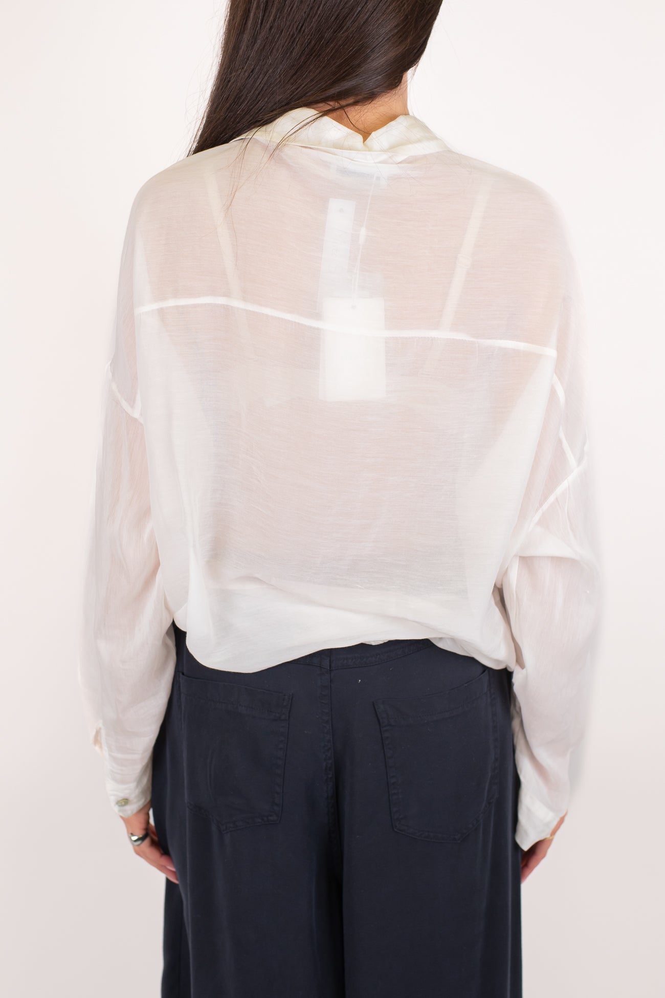 Motel - Camicia tinta unita in mussola di cotone e seta con strigliature