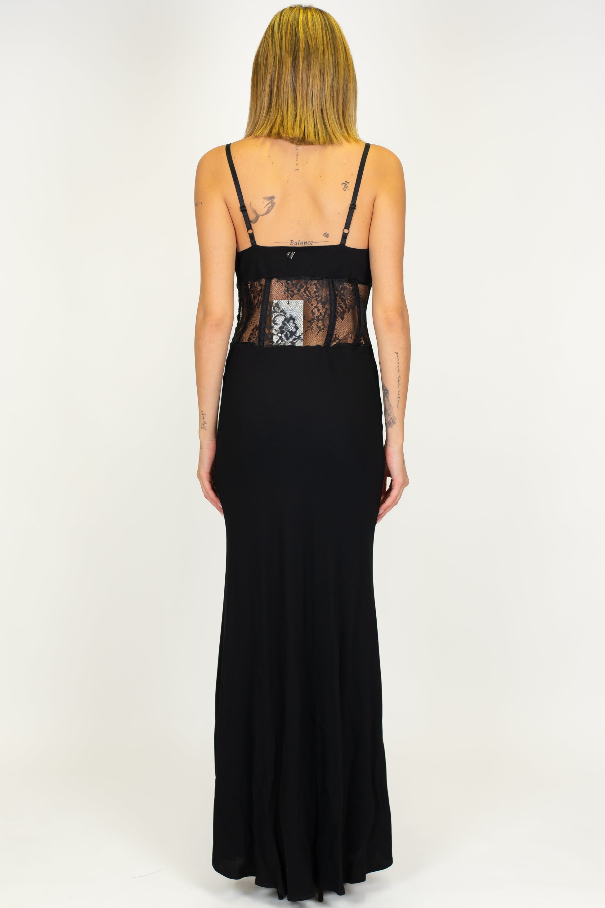 Dixie - Abito lungo con bretelle e inserti in pizzo