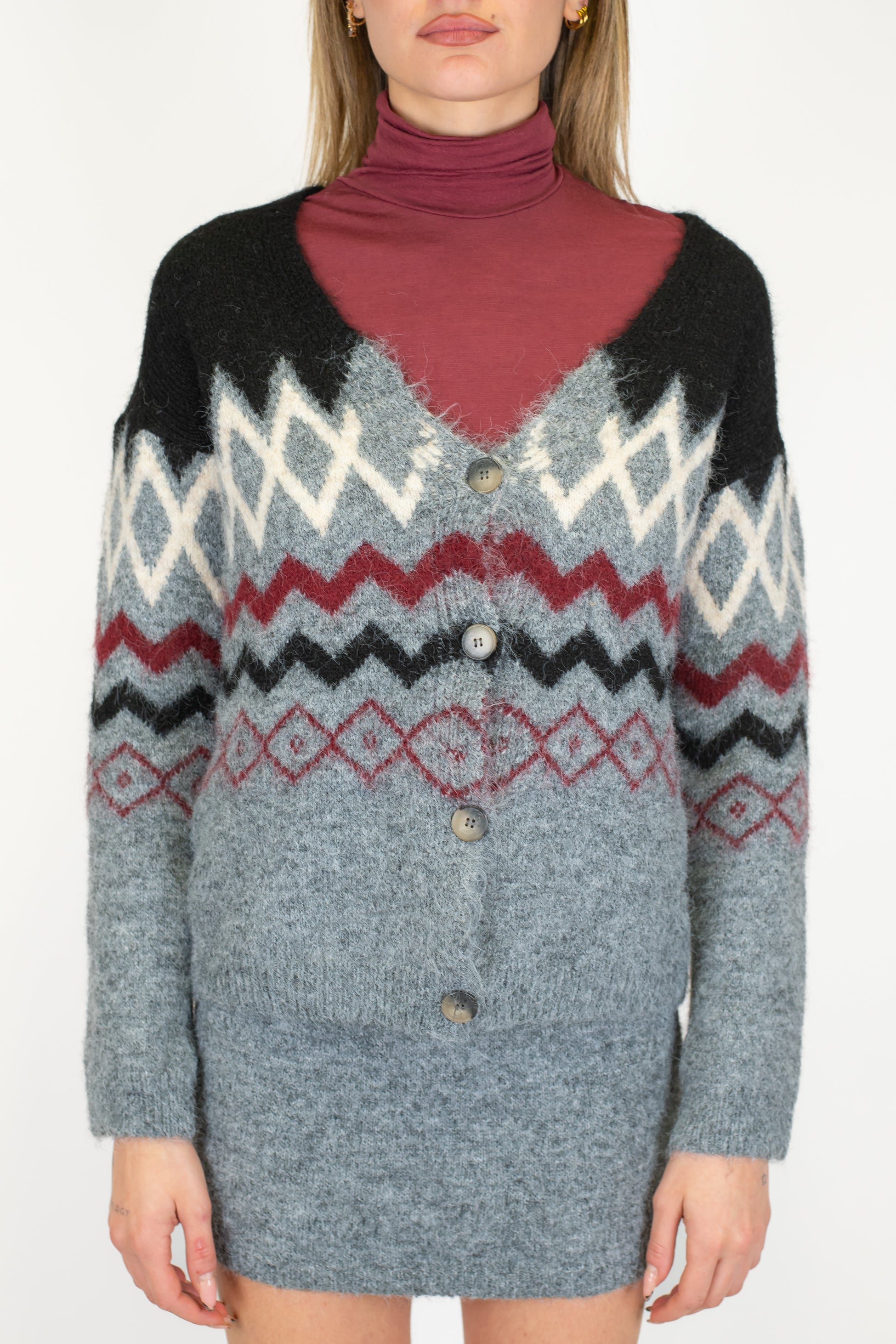 Haveone - Coordinato in maglia con cardigan e minigonna in misto lana