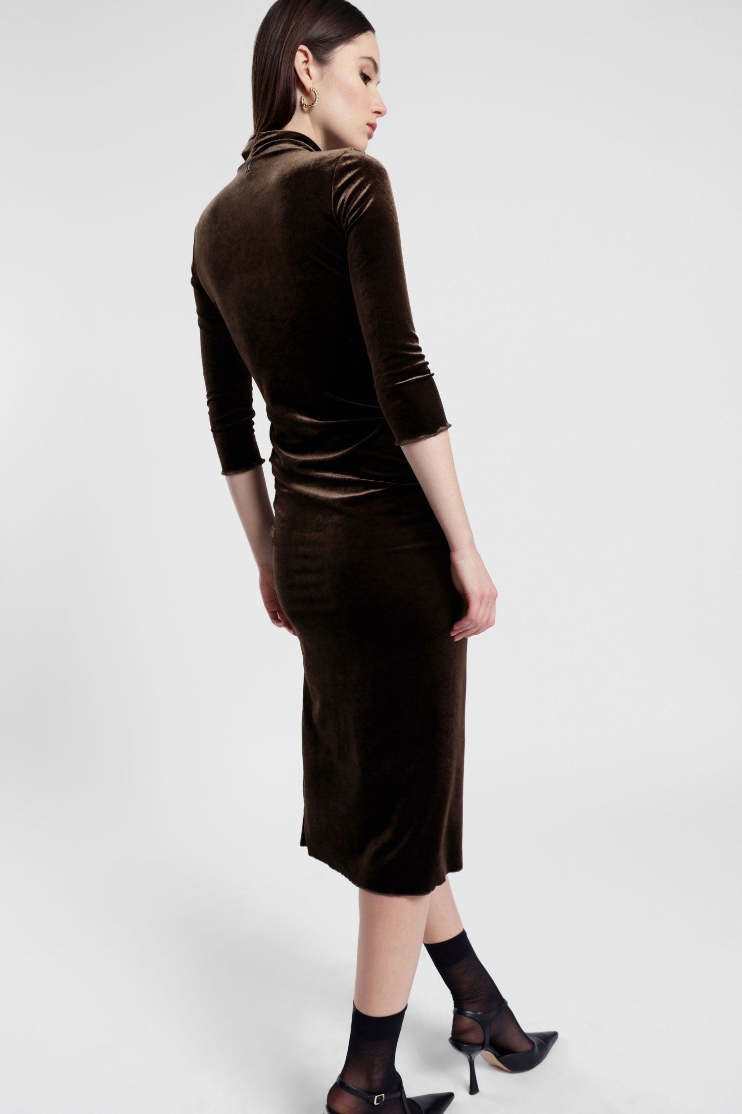 Dixie - Abito lungo in velluto drappeggiato a maniche tre quarti